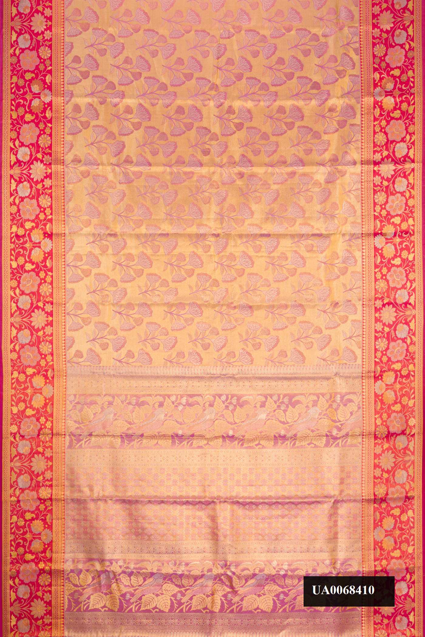 Golden Peach Dual Tone Kanchipuram Tissue Silk Saree