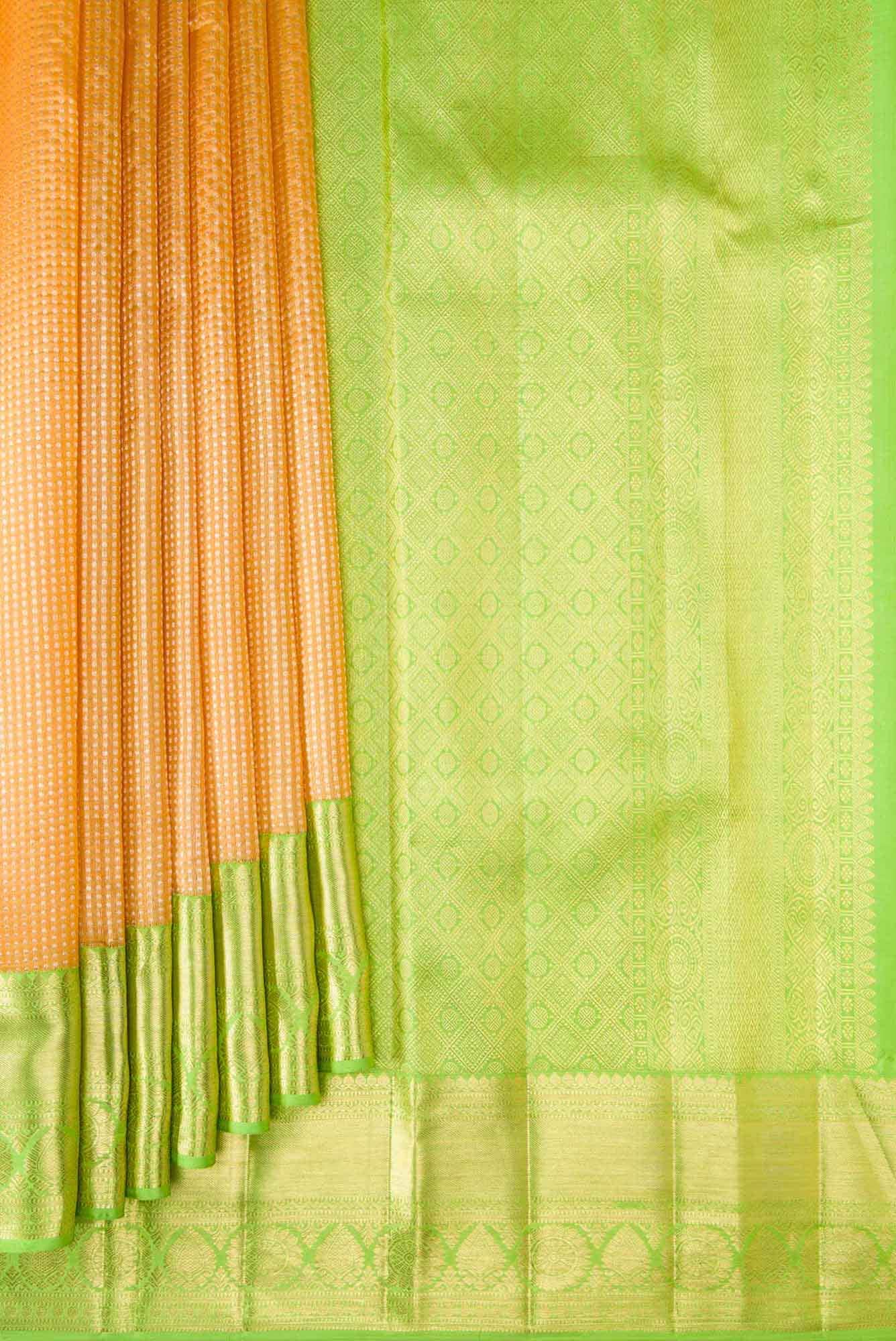 Golden Peach Dual Tone Kanchipuram Tissue Silk Saree - Image 2