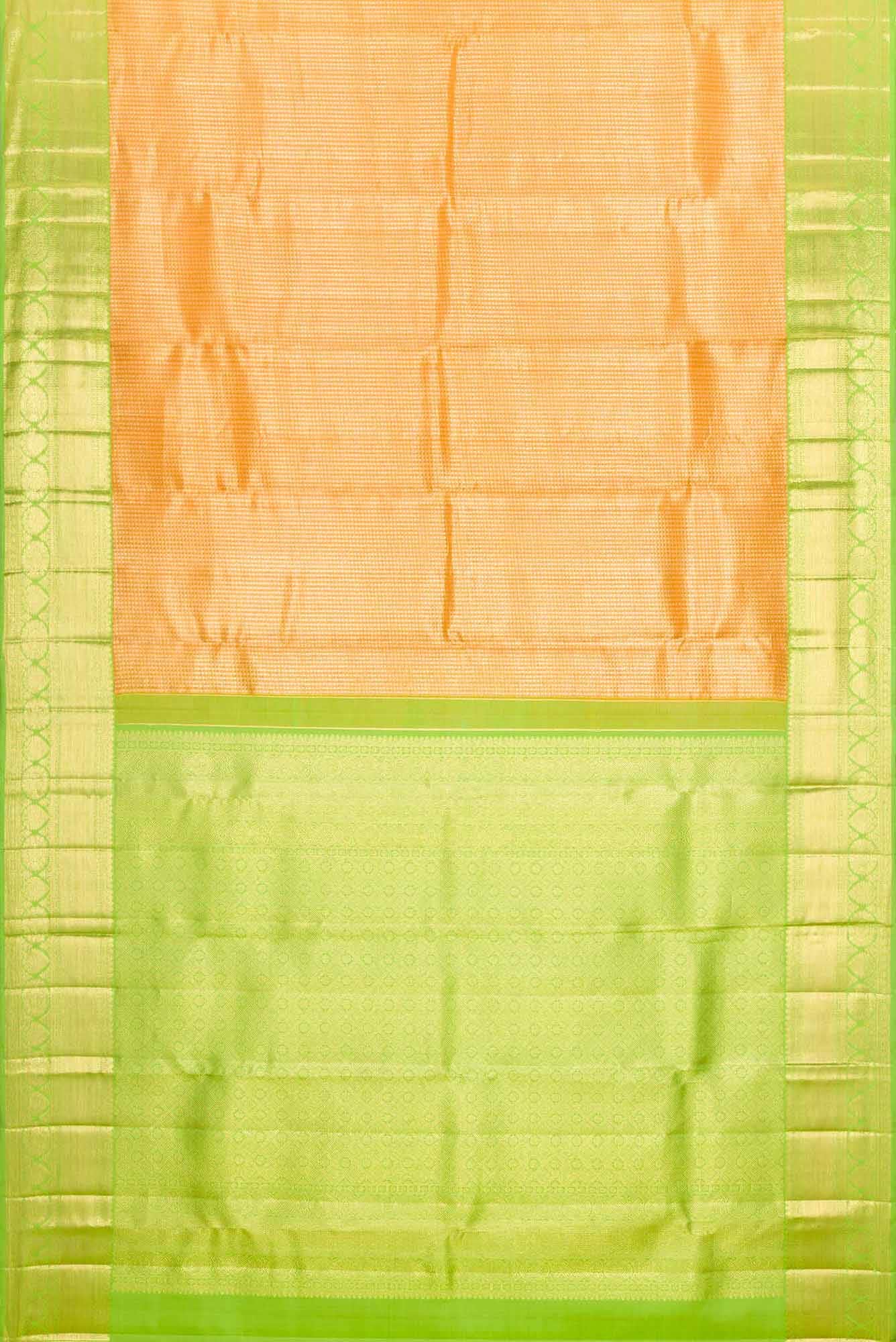 Golden Peach Dual Tone Kanchipuram Tissue Silk Saree - Image 4
