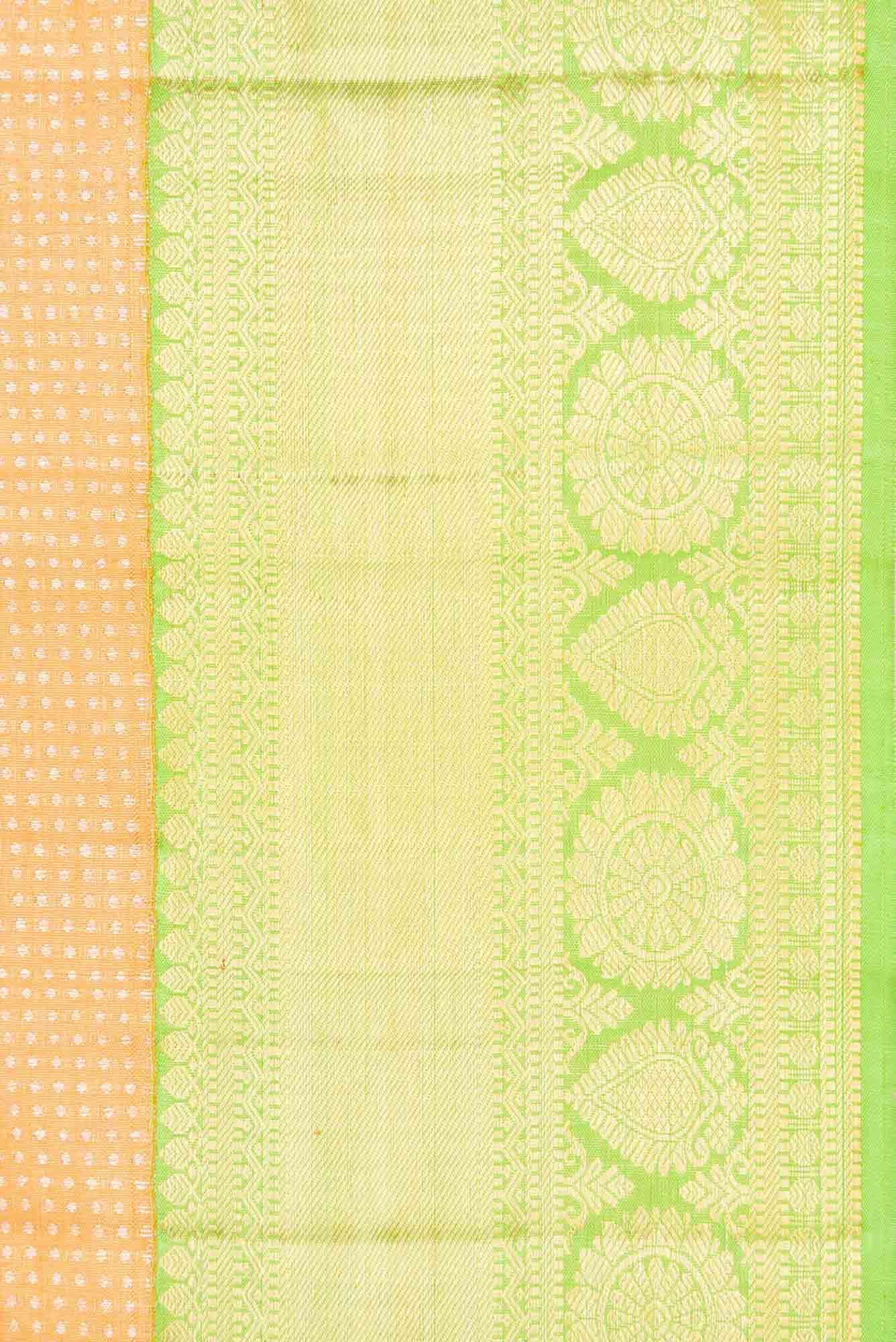 Golden Peach Dual Tone Kanchipuram Tissue Silk Saree - Image 5
