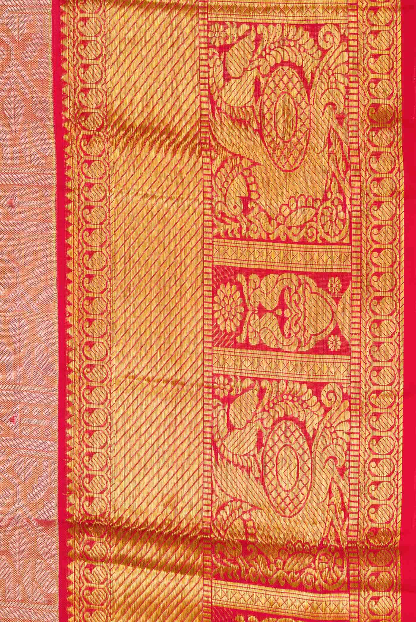 Golden Peach Dual Tone Kanchipuram Tissue Silk Saree - Image 6