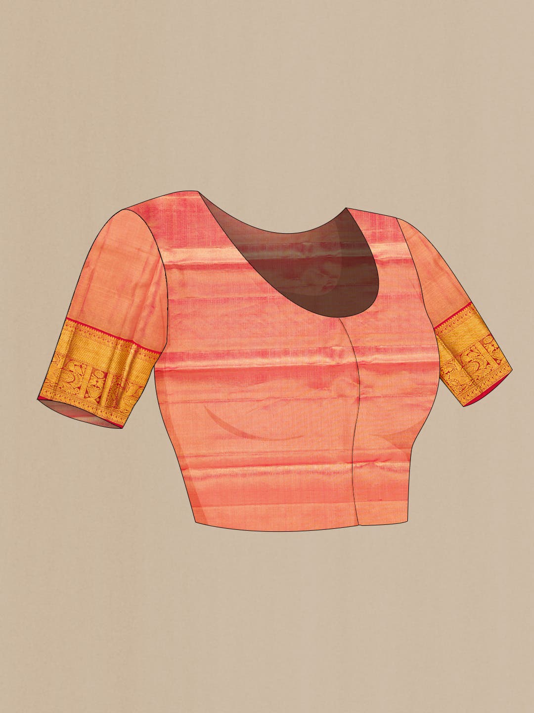 Golden Peach Dual Tone Kanchipuram Tissue Silk Saree - Image 7