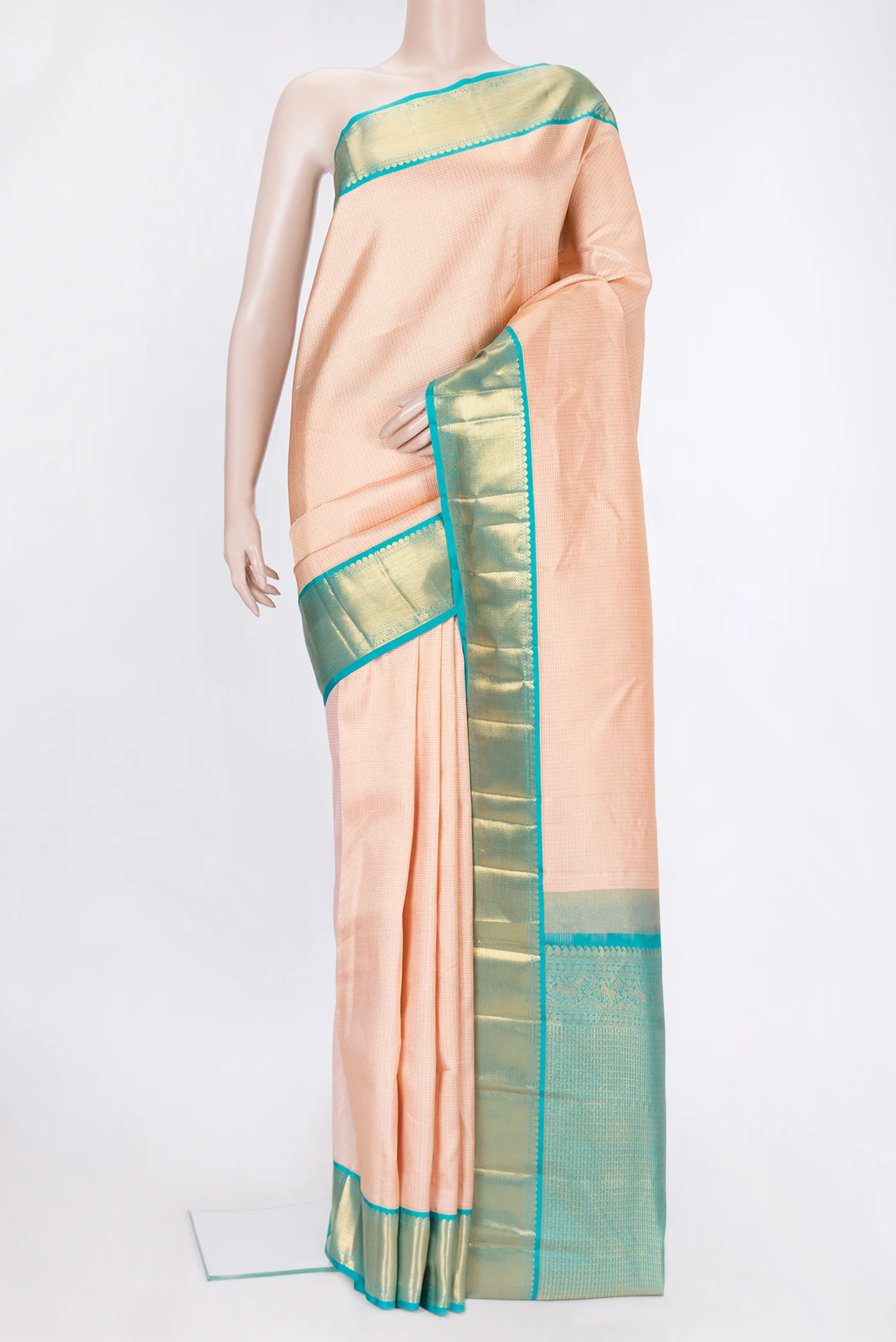 Golden Peach Kanjivaram Silk Saree