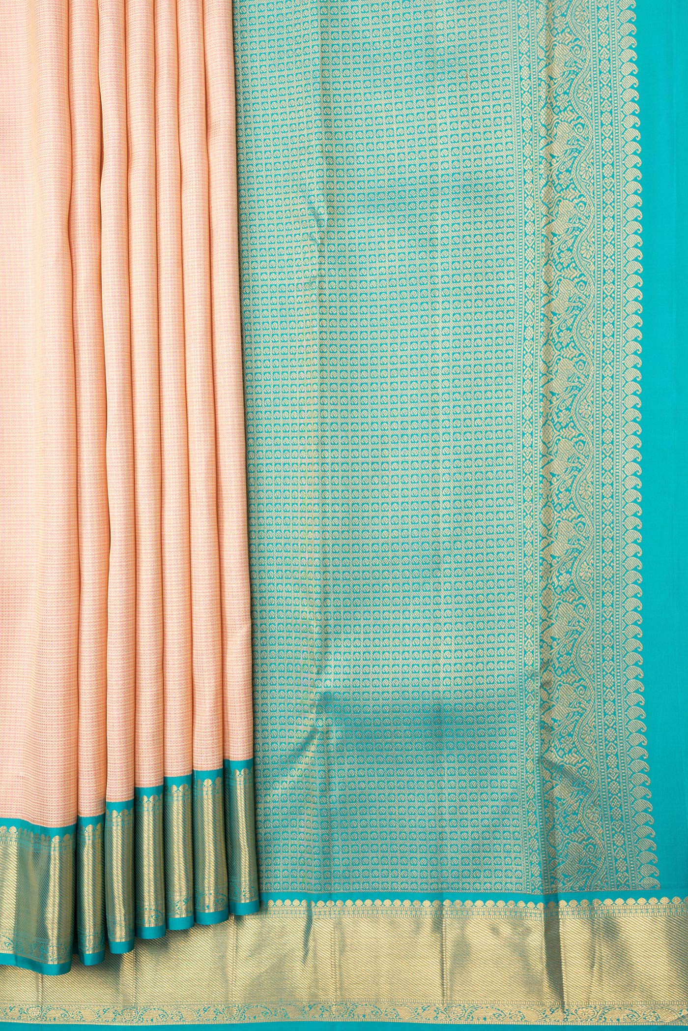 Golden Peach Kanjivaram Silk Saree - Image 4