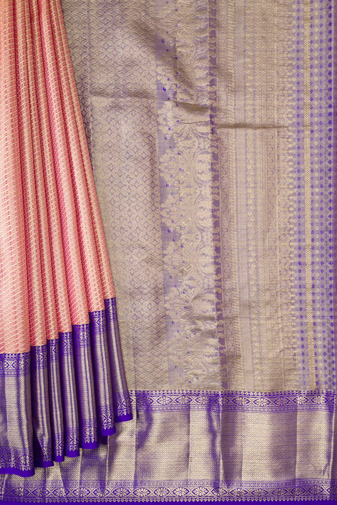 Rose pink Dual Tone Kanjivaram Tissue Silk Saree - Image 4