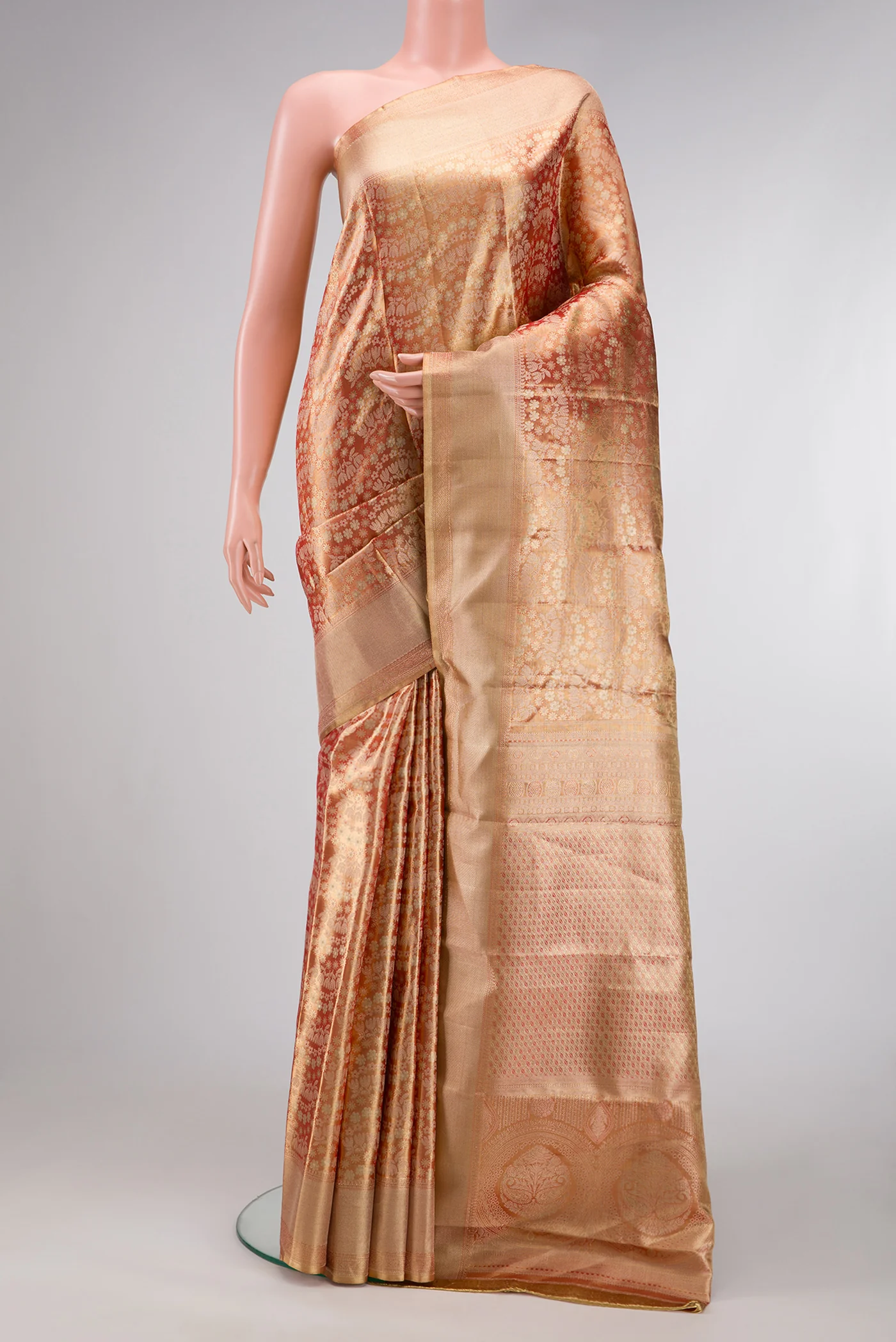 Gold with Red Color Kanjivaram Tissue Silk Saree
