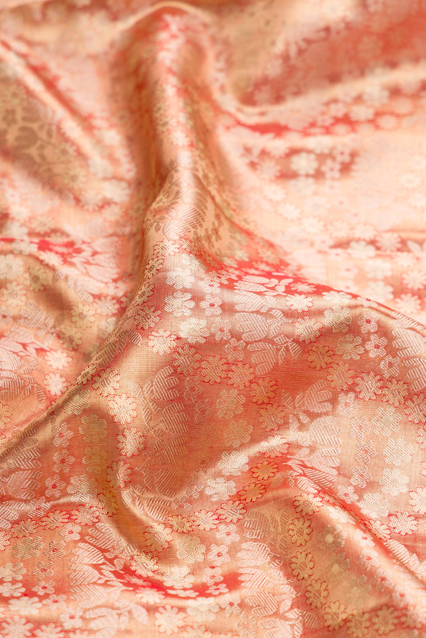 Gold with Red Color Kanjivaram Tissue Silk Saree - Image 2