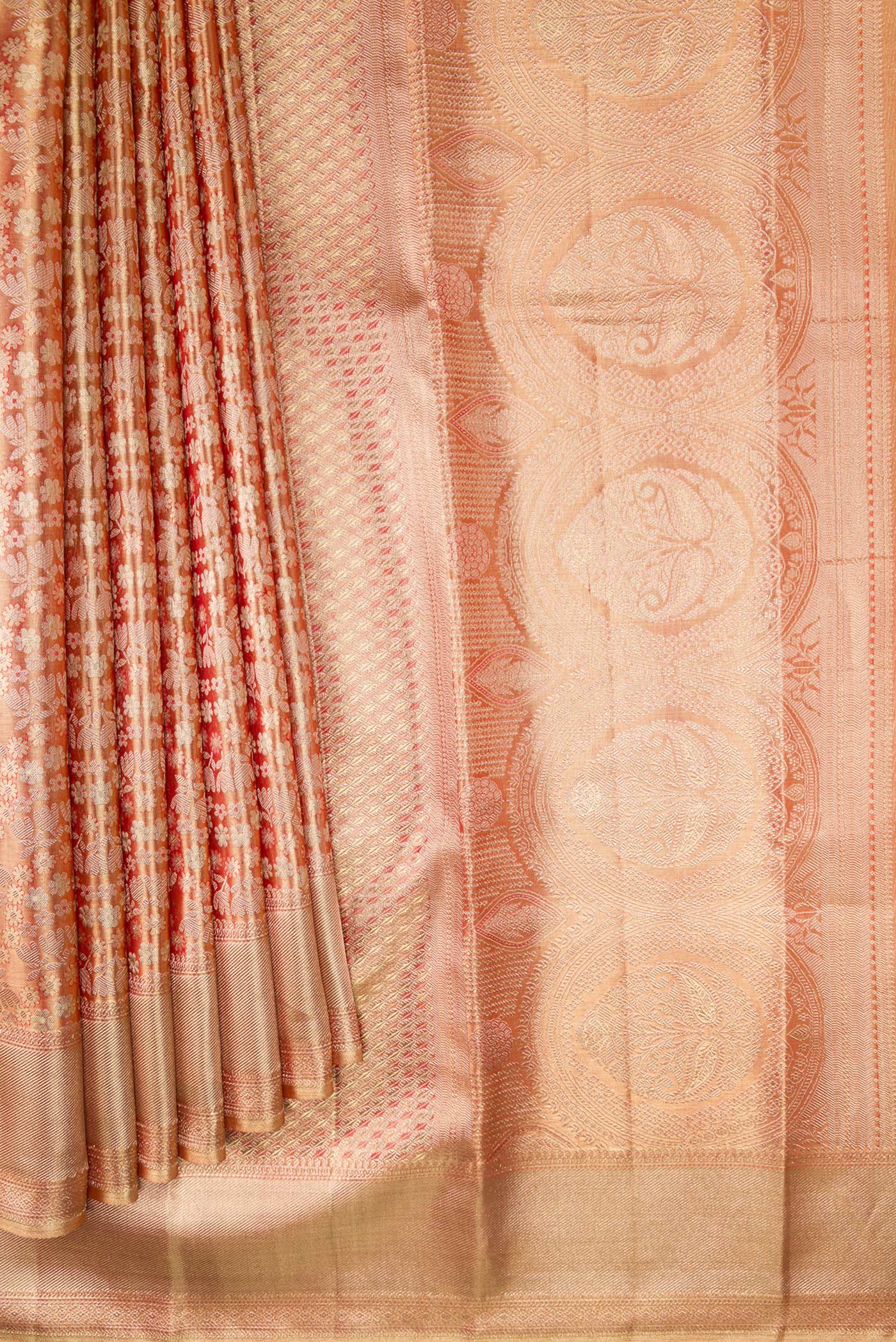 Gold with Red Color Kanjivaram Tissue Silk Saree - Image 4