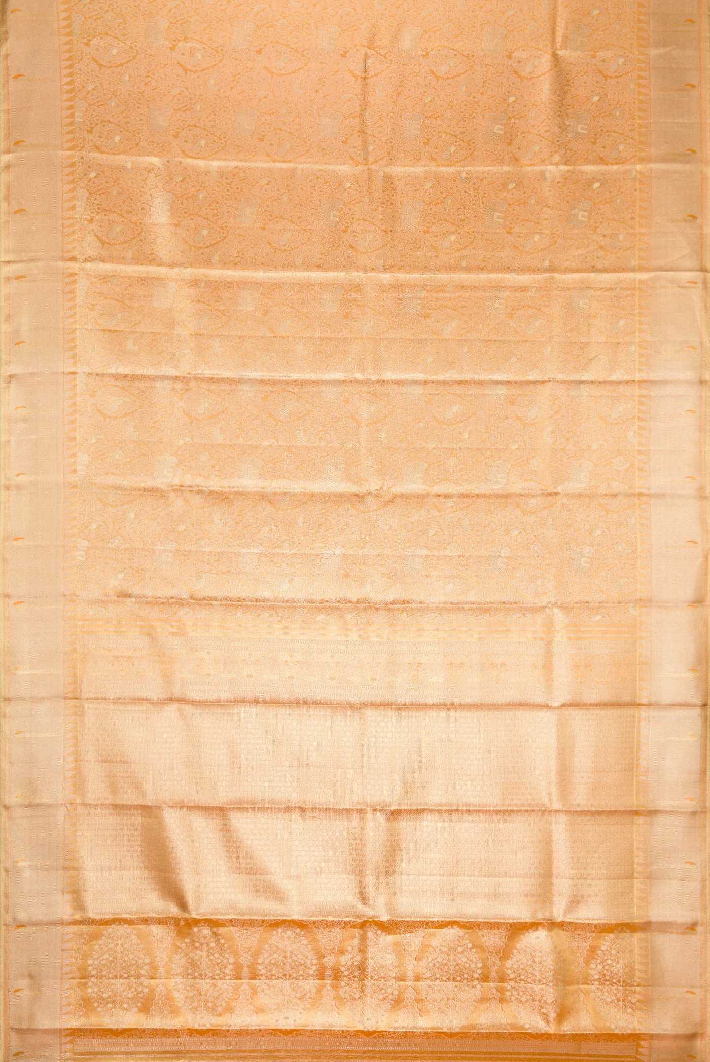 Golden Peach Dual Tone Kanjivaram Tissue Silk Saree - Image 6