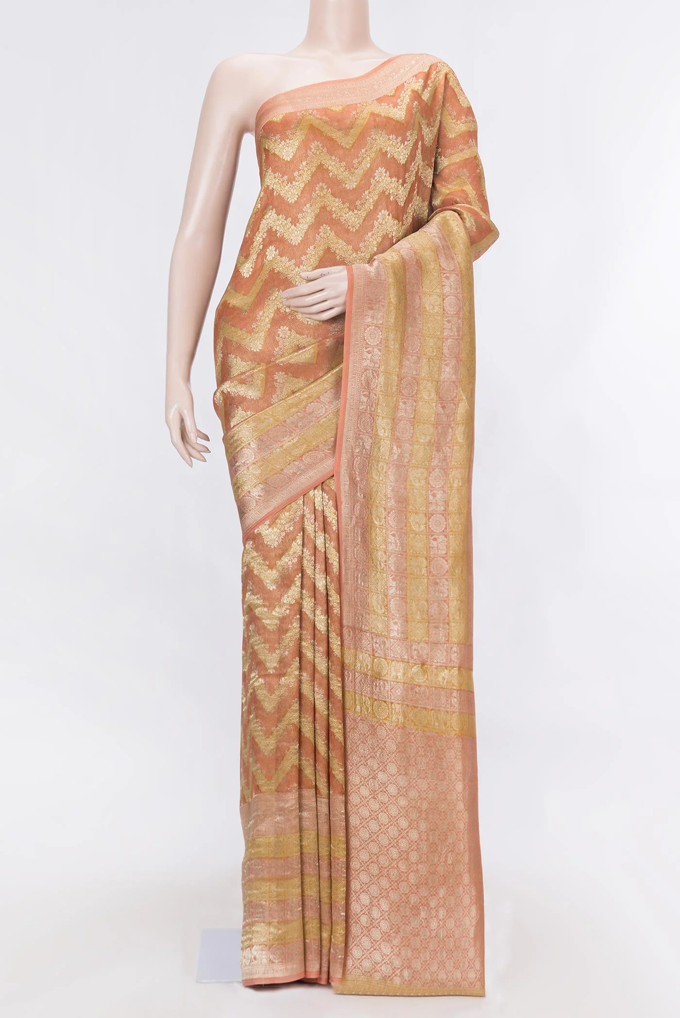 Peach Mysore Crepe Saree