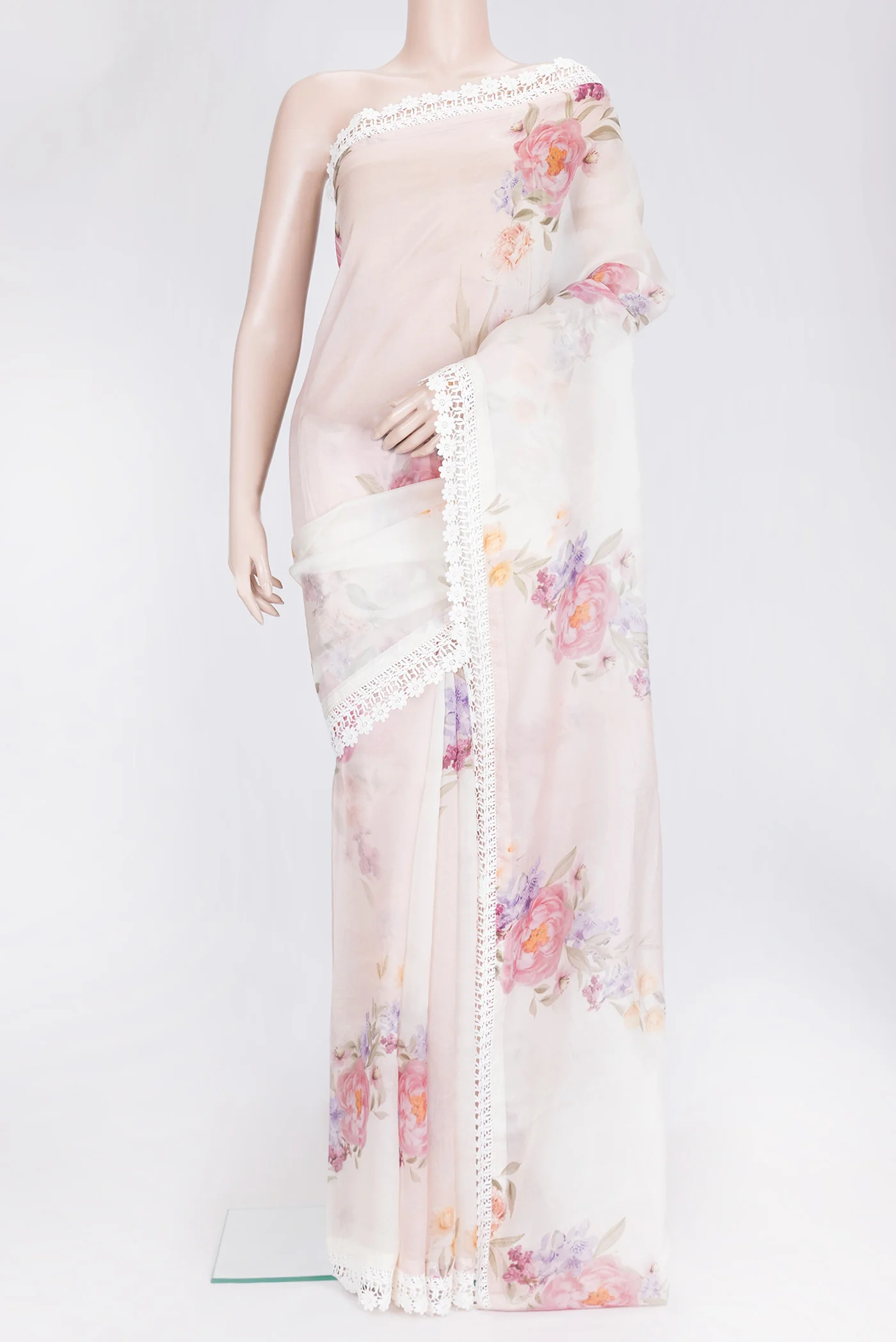 Peach Organza Silk Saree