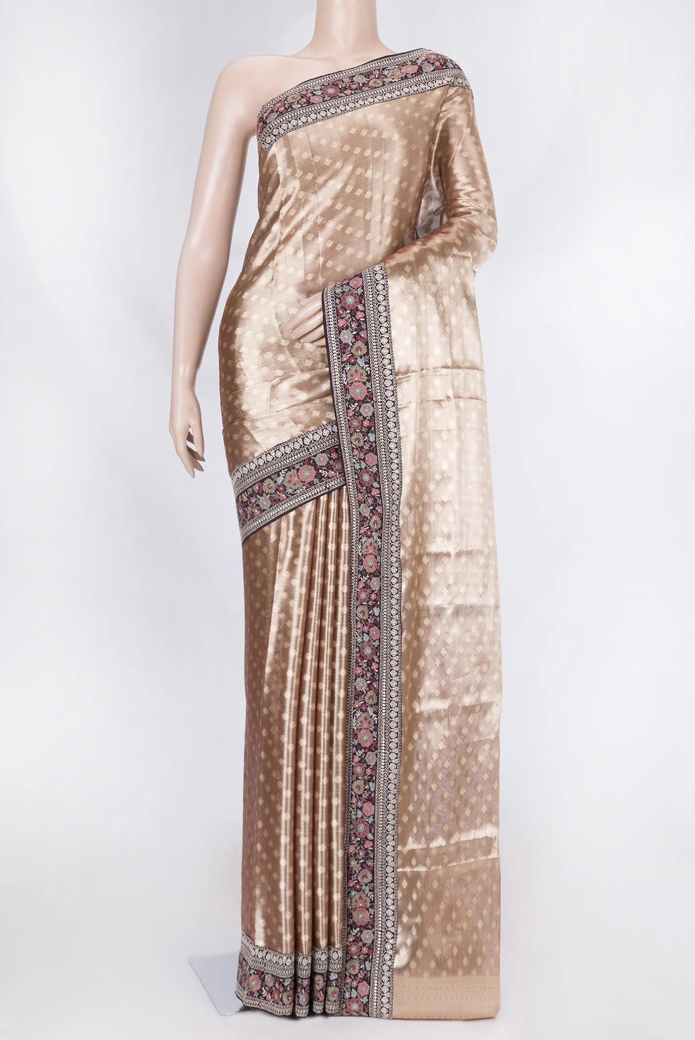 Golden Peach Dual Tone Organza Silk Saree
