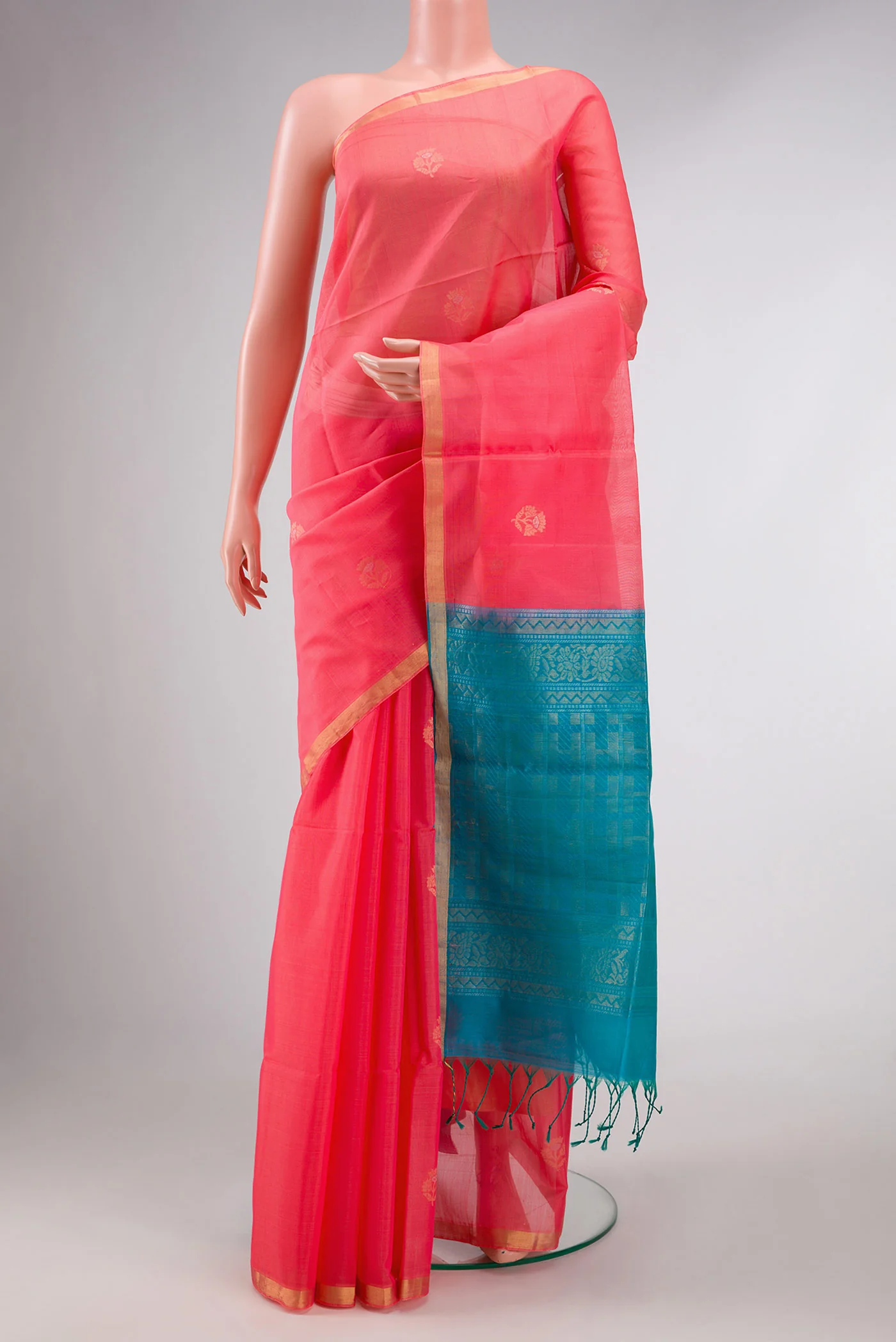 Golden Peach Dual Tone Silk Cotton Saree
