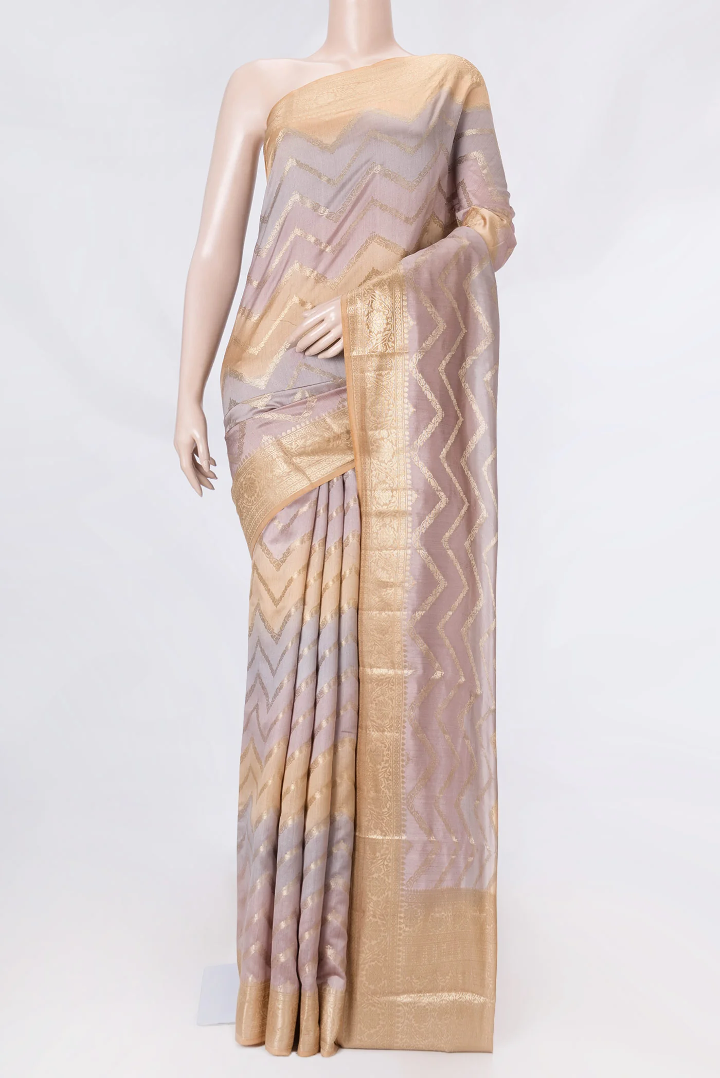 Lavender and Peach Color Banarasi Raw Silk Saree