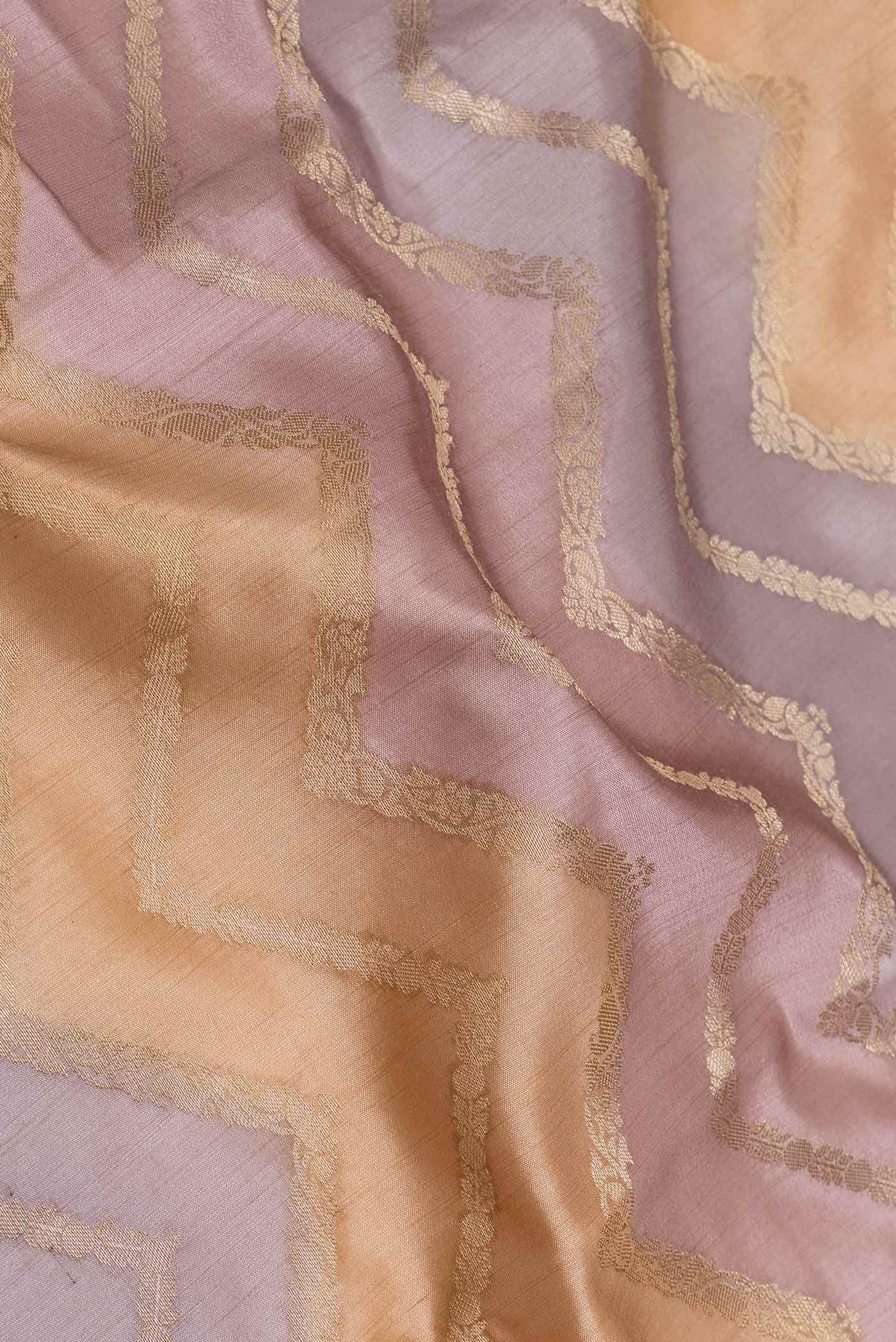 Lavender and Peach Color Banarasi Raw Silk Saree - Image 2