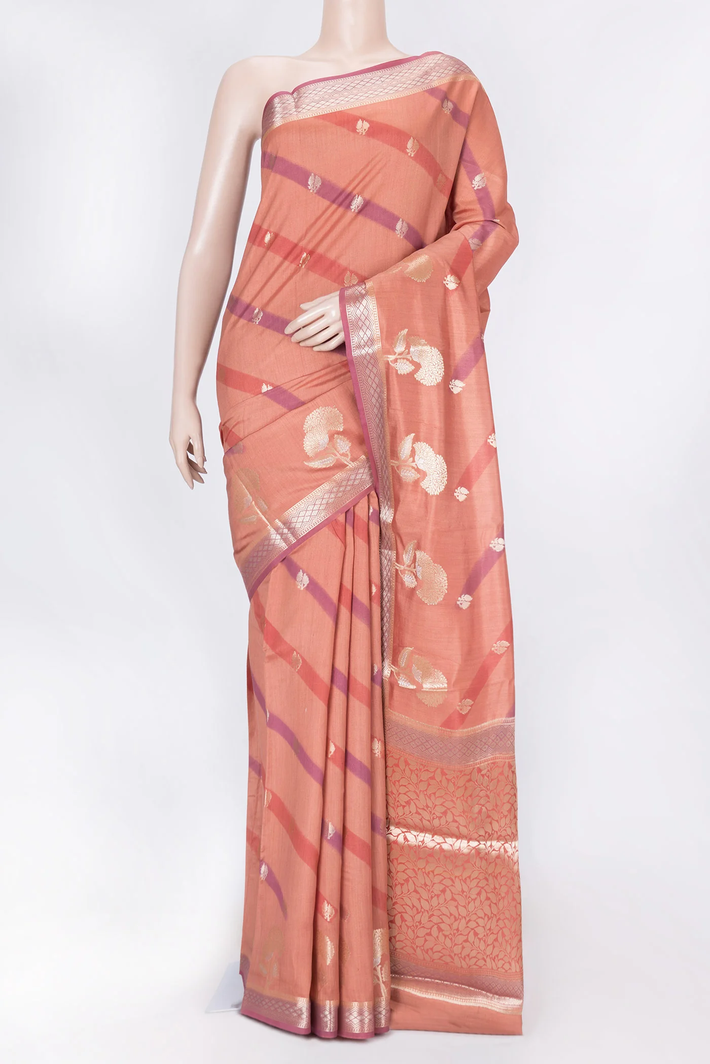 Coral Banarasi Raw Silk Saree