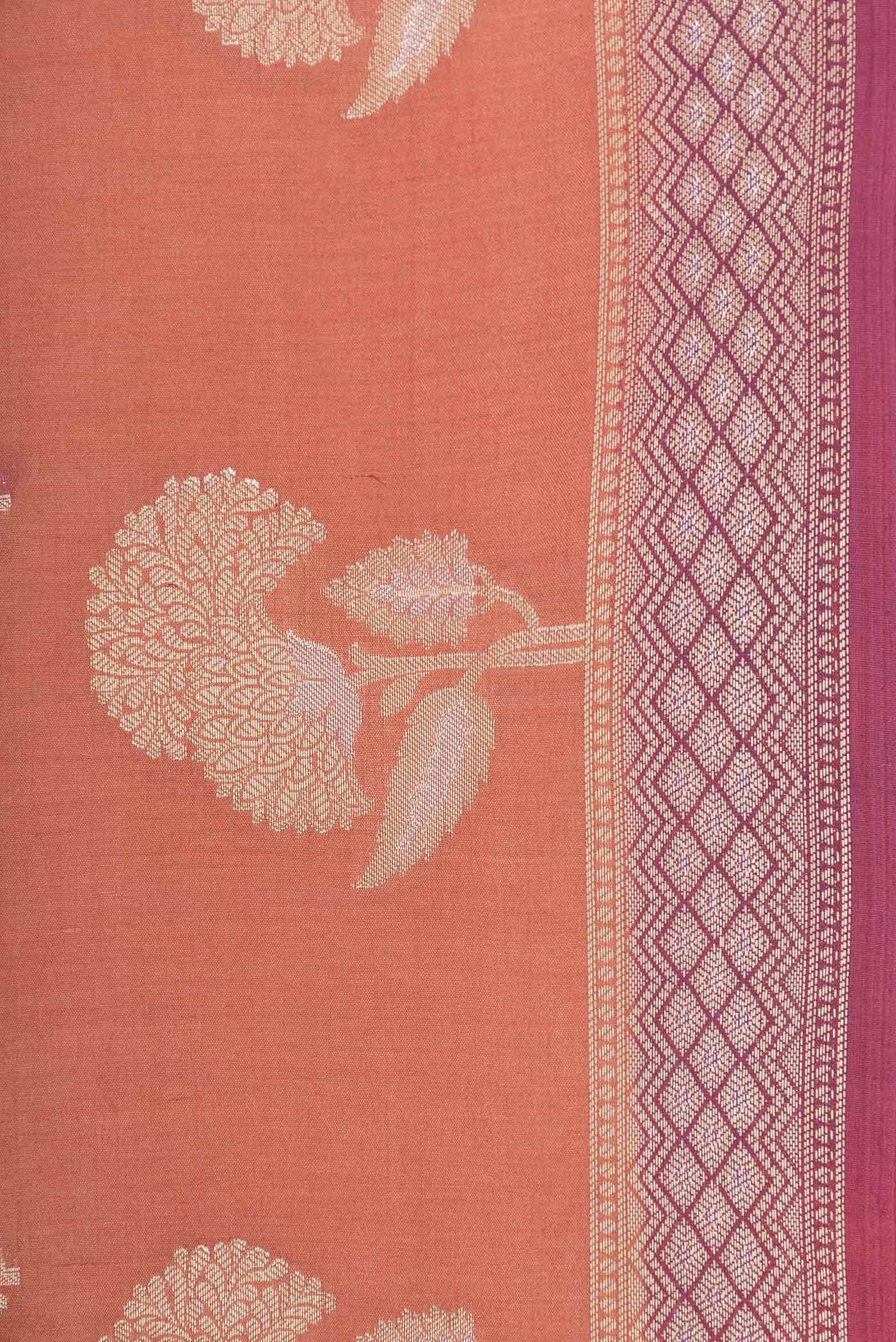 Coral Banarasi Raw Silk Saree - Image 2