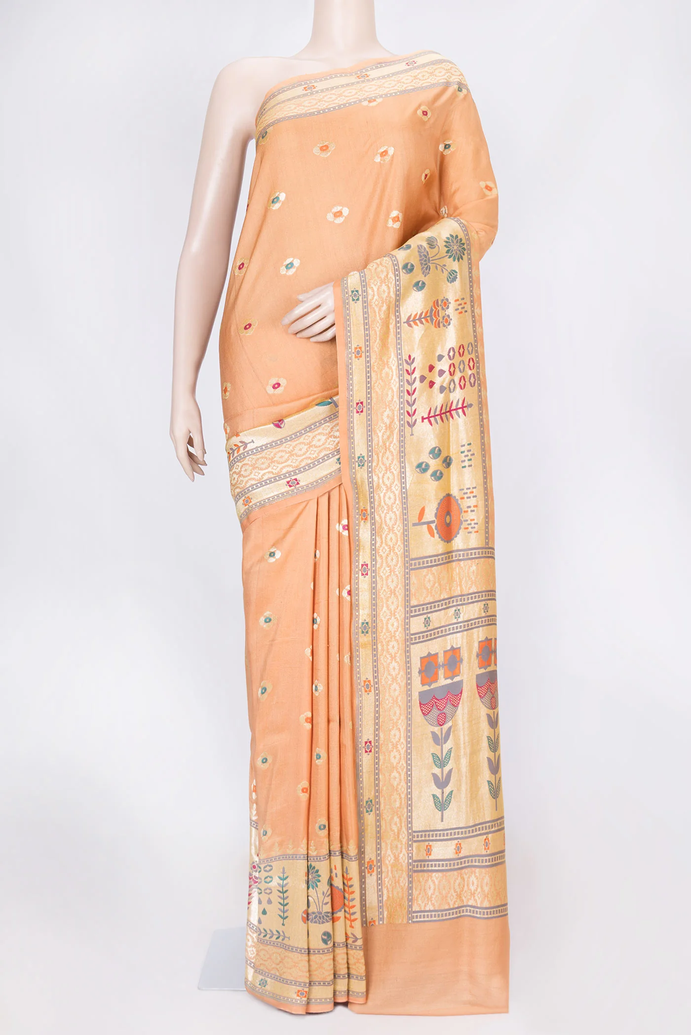 Golden Peach Dual Tone Tussar Silk Saree