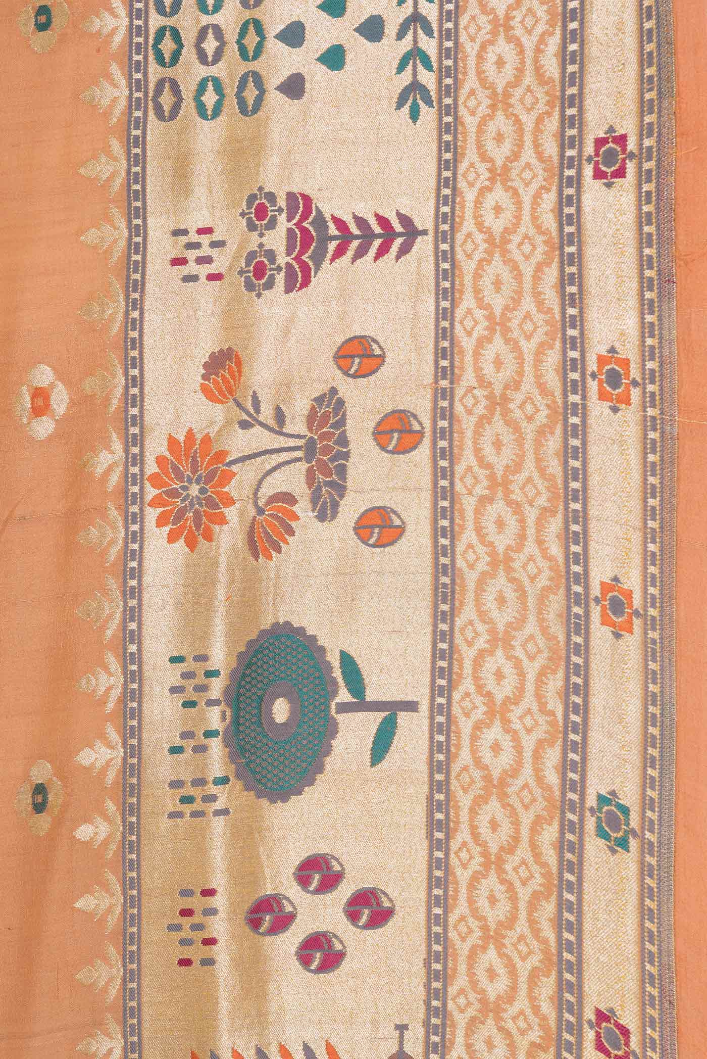 Golden Peach Dual Tone Tussar Silk Saree - Image 3