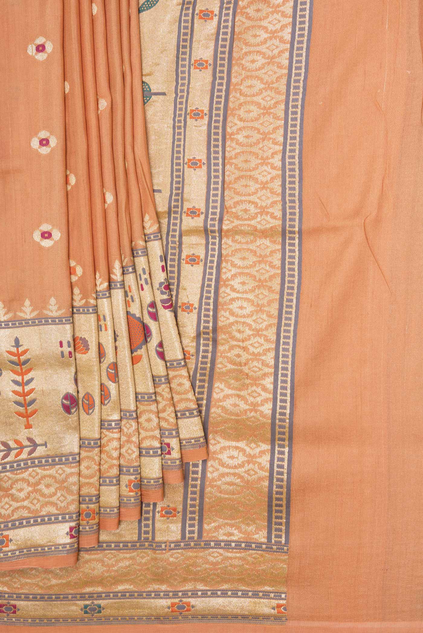 Golden Peach Dual Tone Tussar Silk Saree - Image 4
