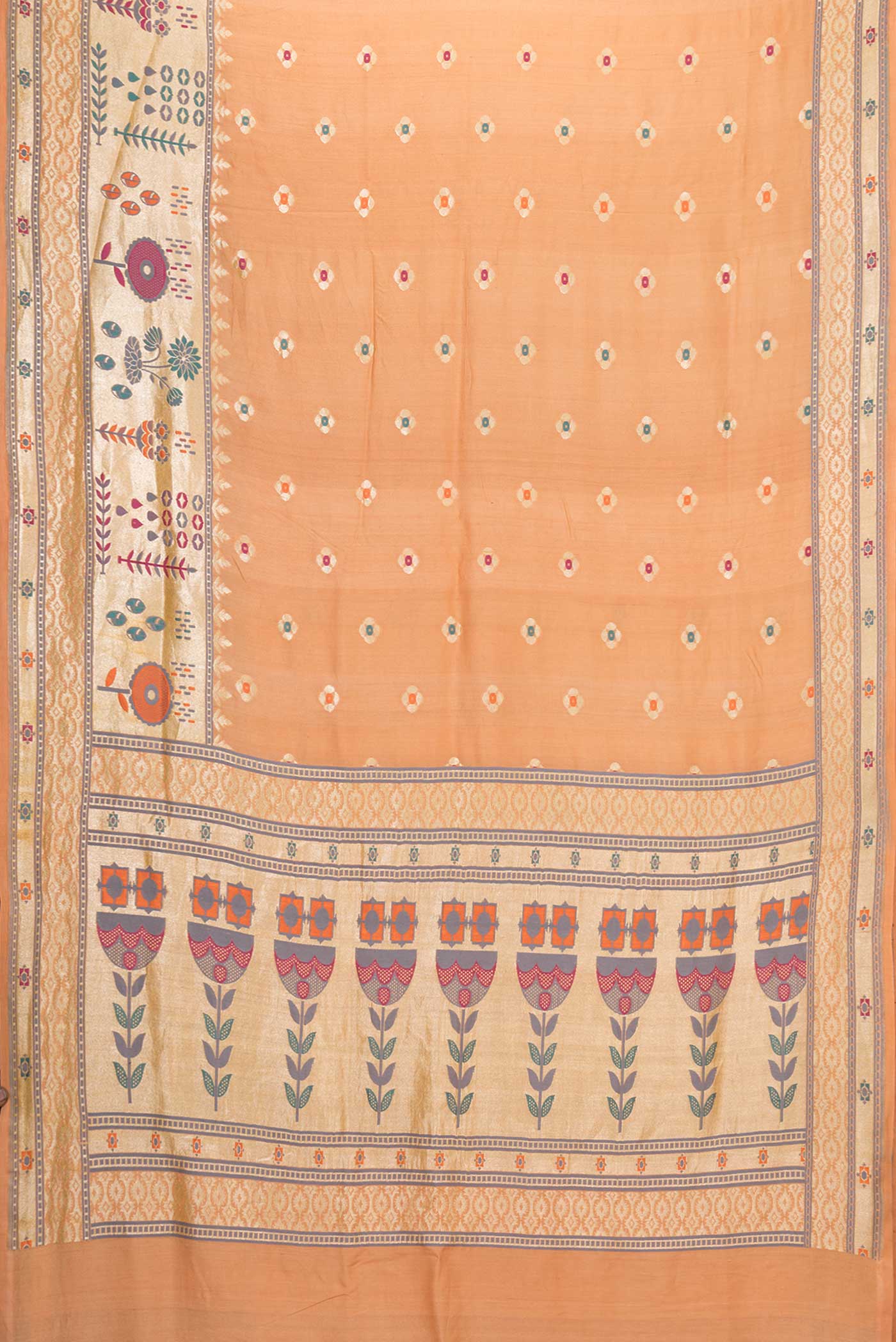 Golden Peach Dual Tone Tussar Silk Saree - Image 6