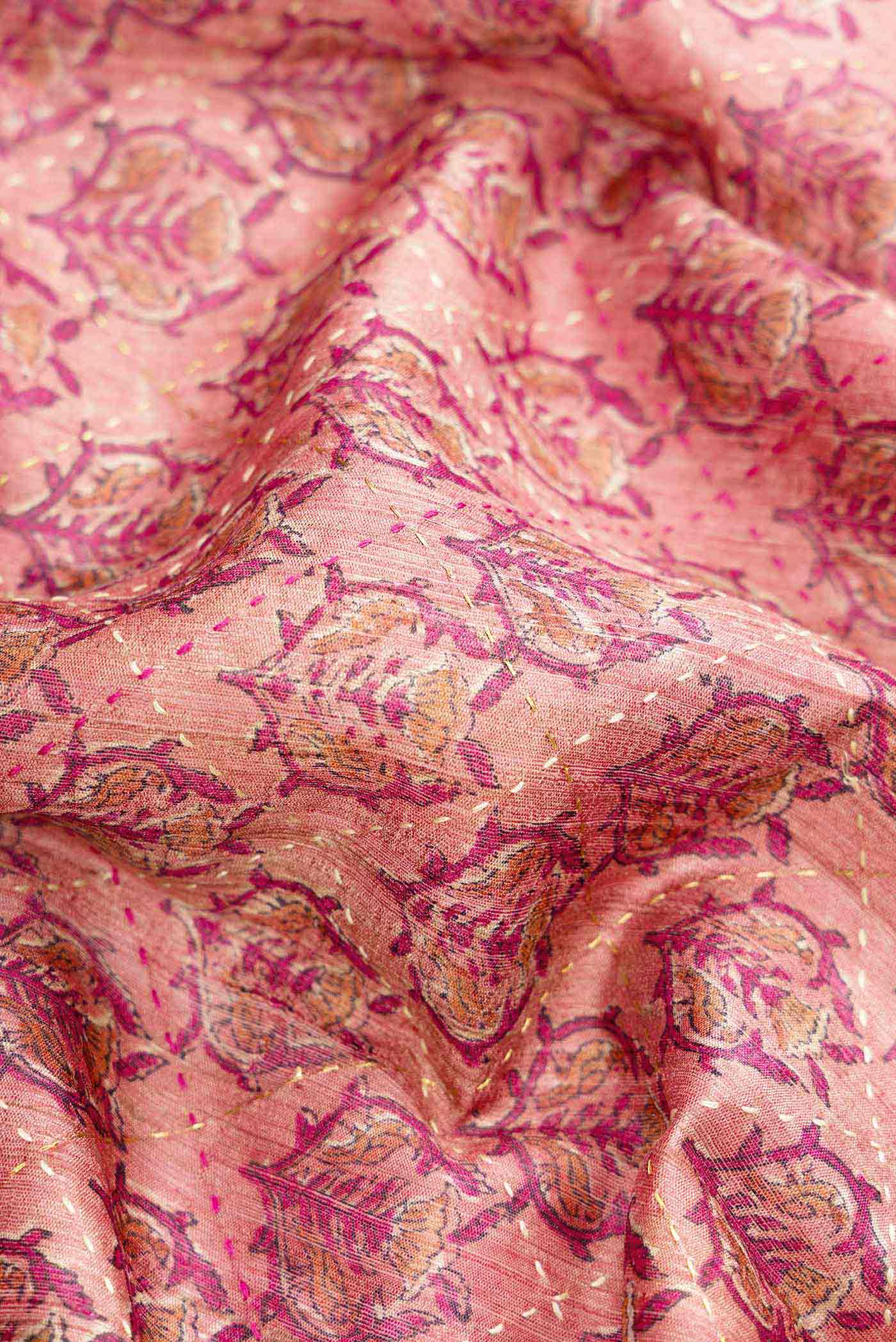 Coral Tussar Silk Saree - Image 2