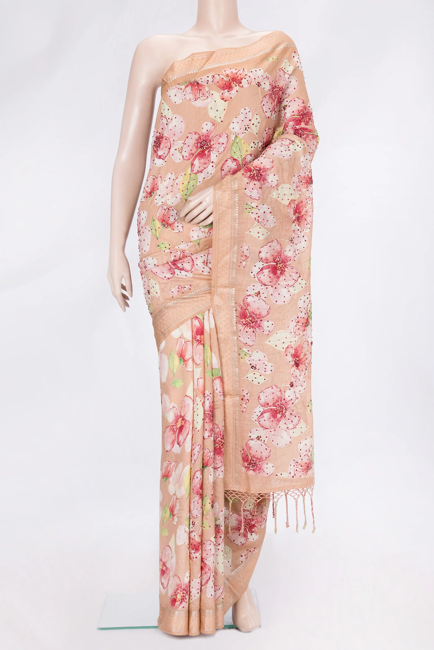 Golden Peach Dual Tone Tussar Silk Saree