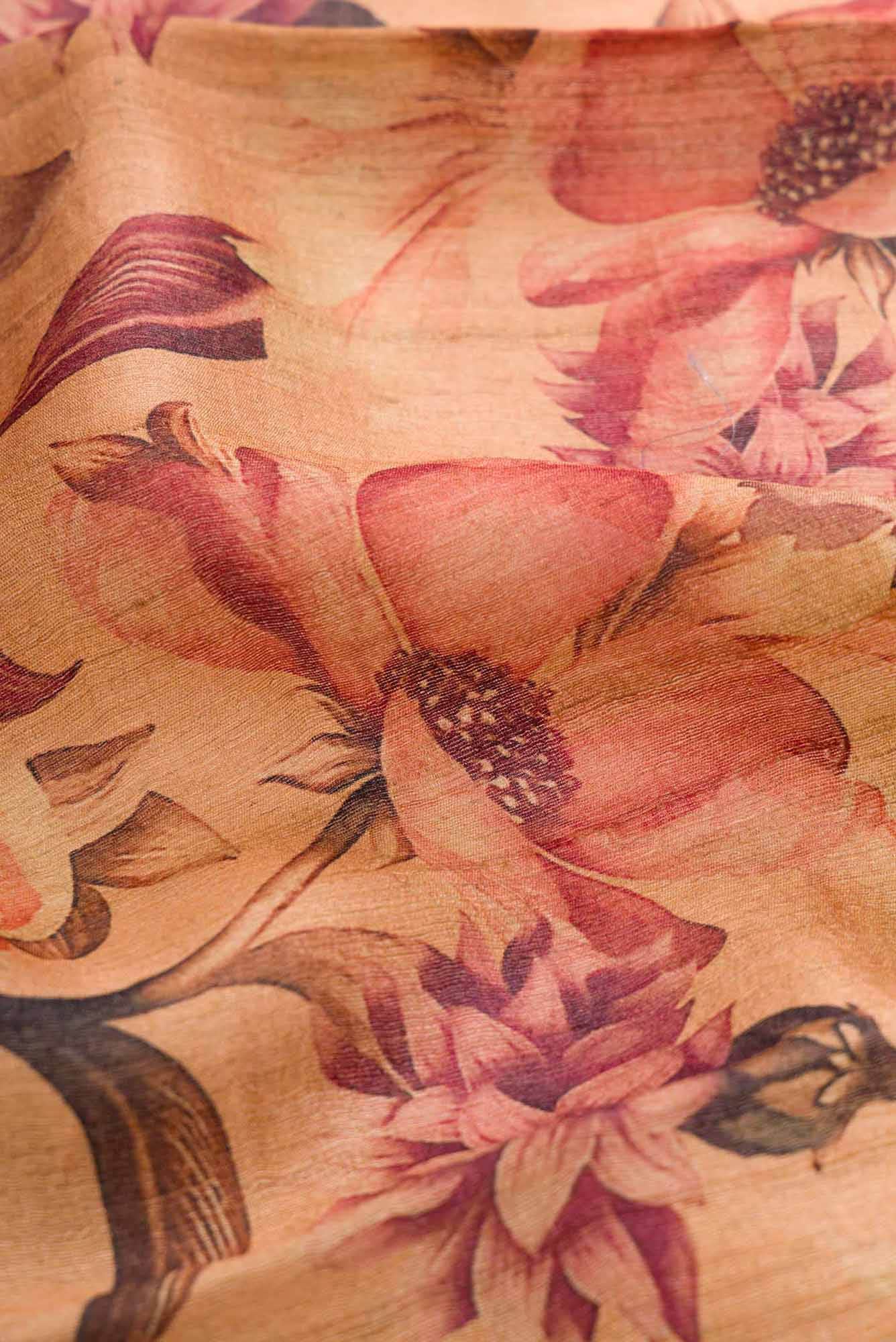 Golden Peach Dual Tone Tussar Silk Saree - Image 3