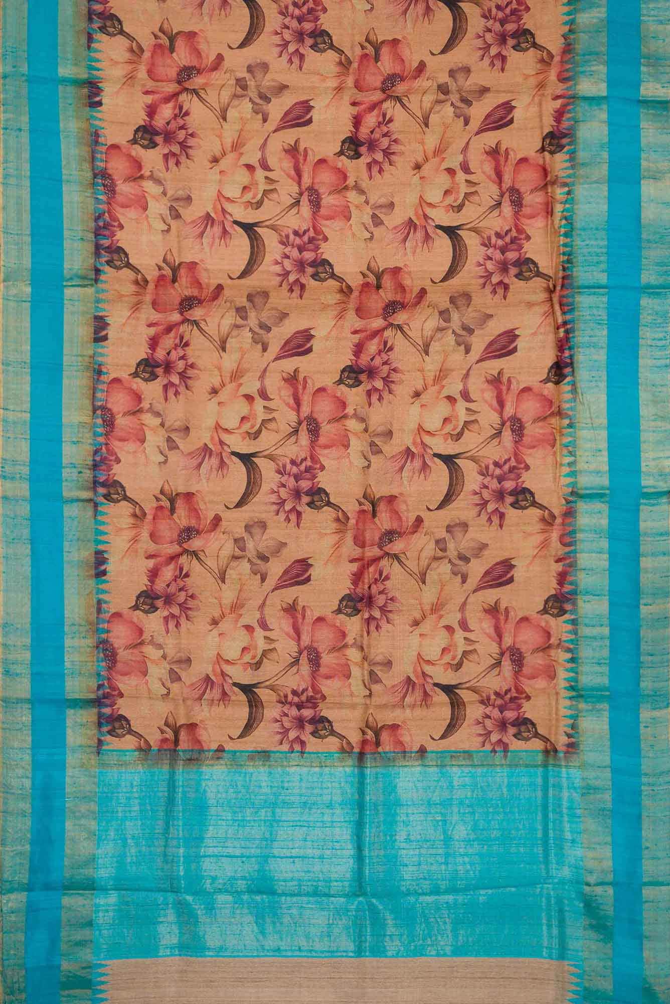 Golden Peach Dual Tone Tussar Silk Saree - Image 4