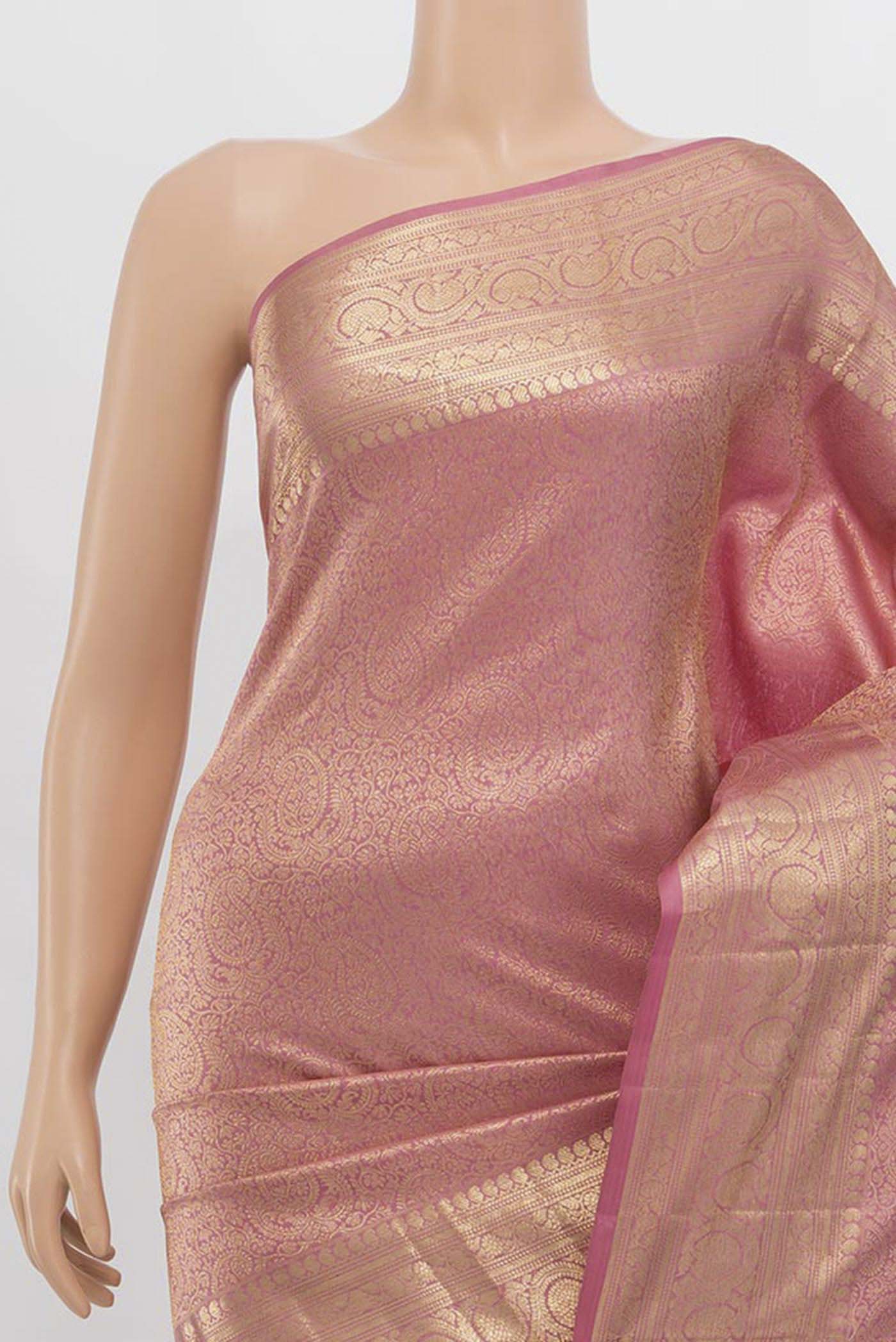 Rose pink Kanchipuram Silk Saree - Image 2