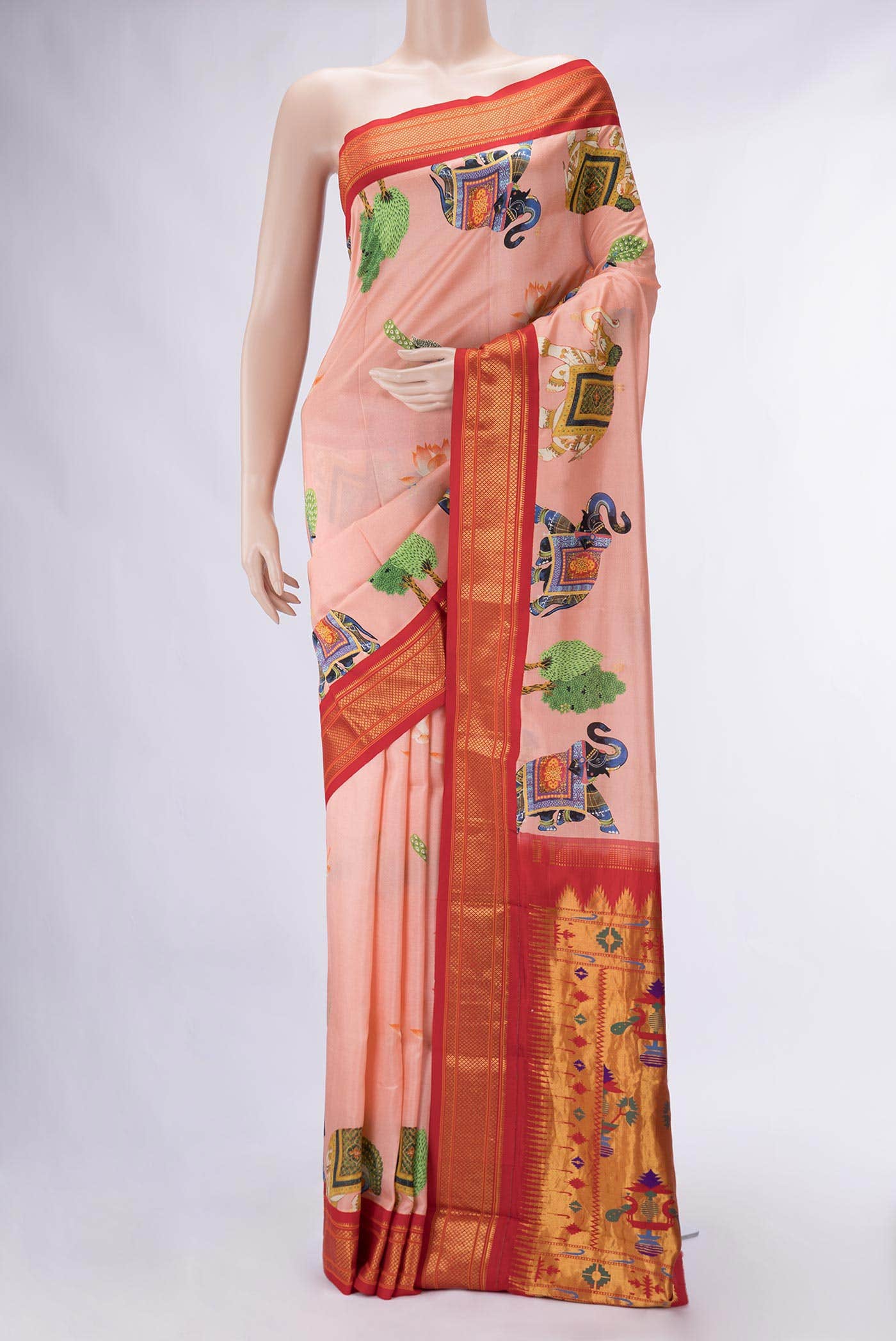 Golden Peach Kanjivaram Silk Saree