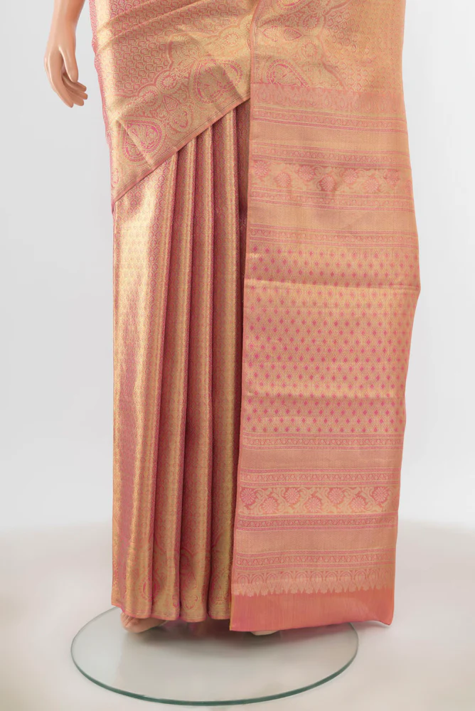Rose Gold Kanjivaram Tissue Silk Saree - Image 3