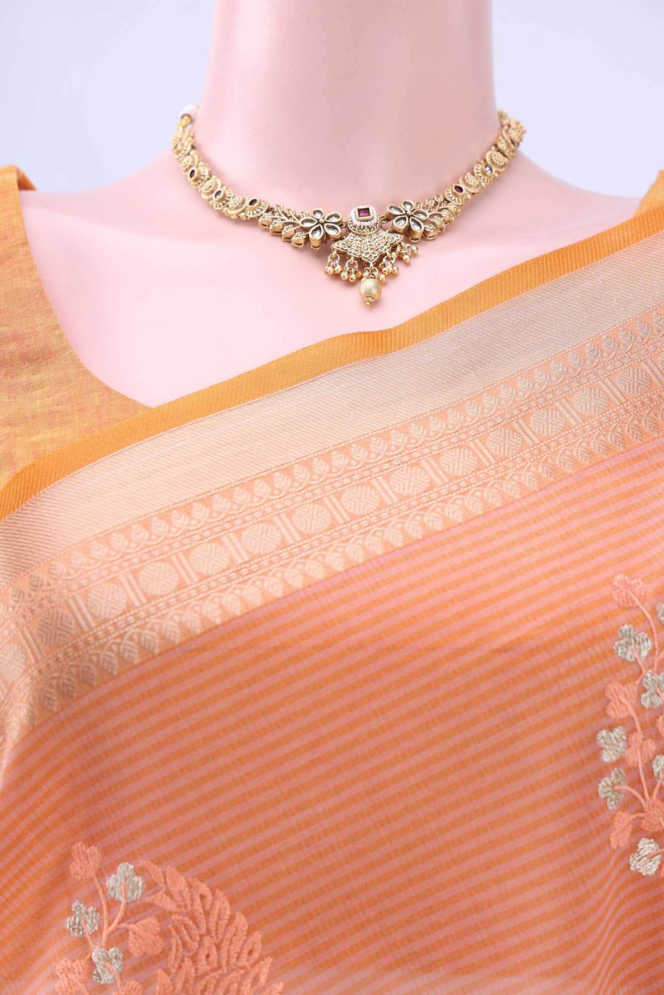 Golden Peach Kota Cotton Saree - Image 3