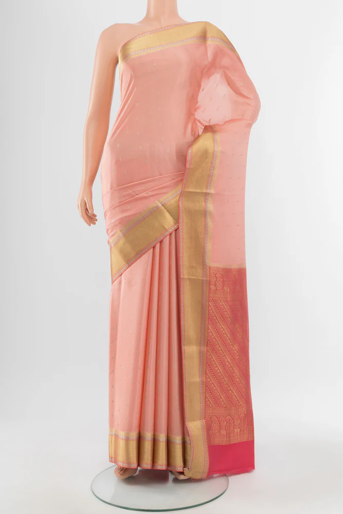 Peach Mysore Crepe Saree