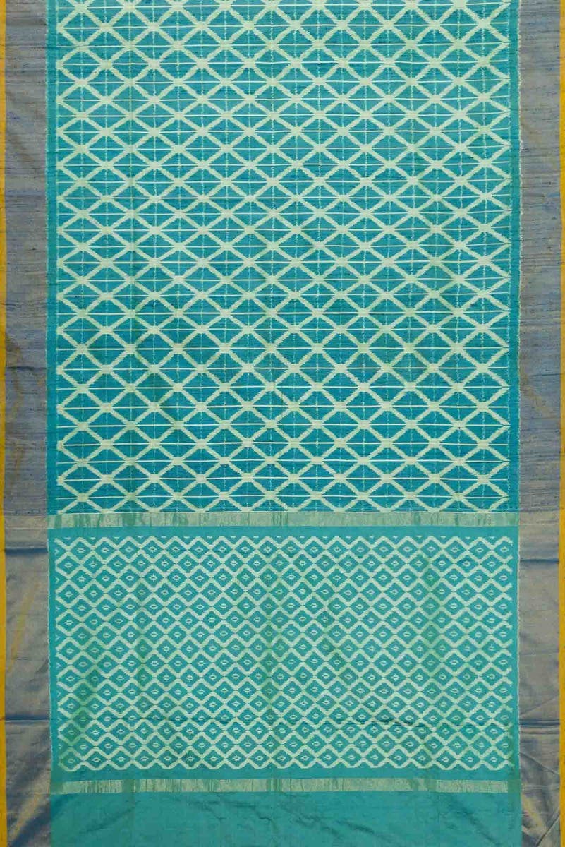 Green and Blue Dual Tone Raw Silk Saree - Image 3