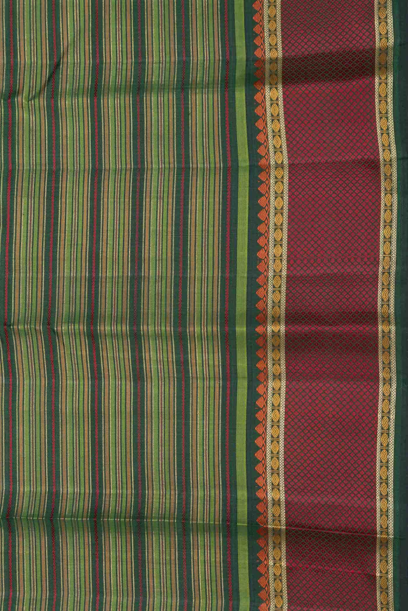 Green and Mustard Dual Tone Kanjivaram Silk Saree - Image 6