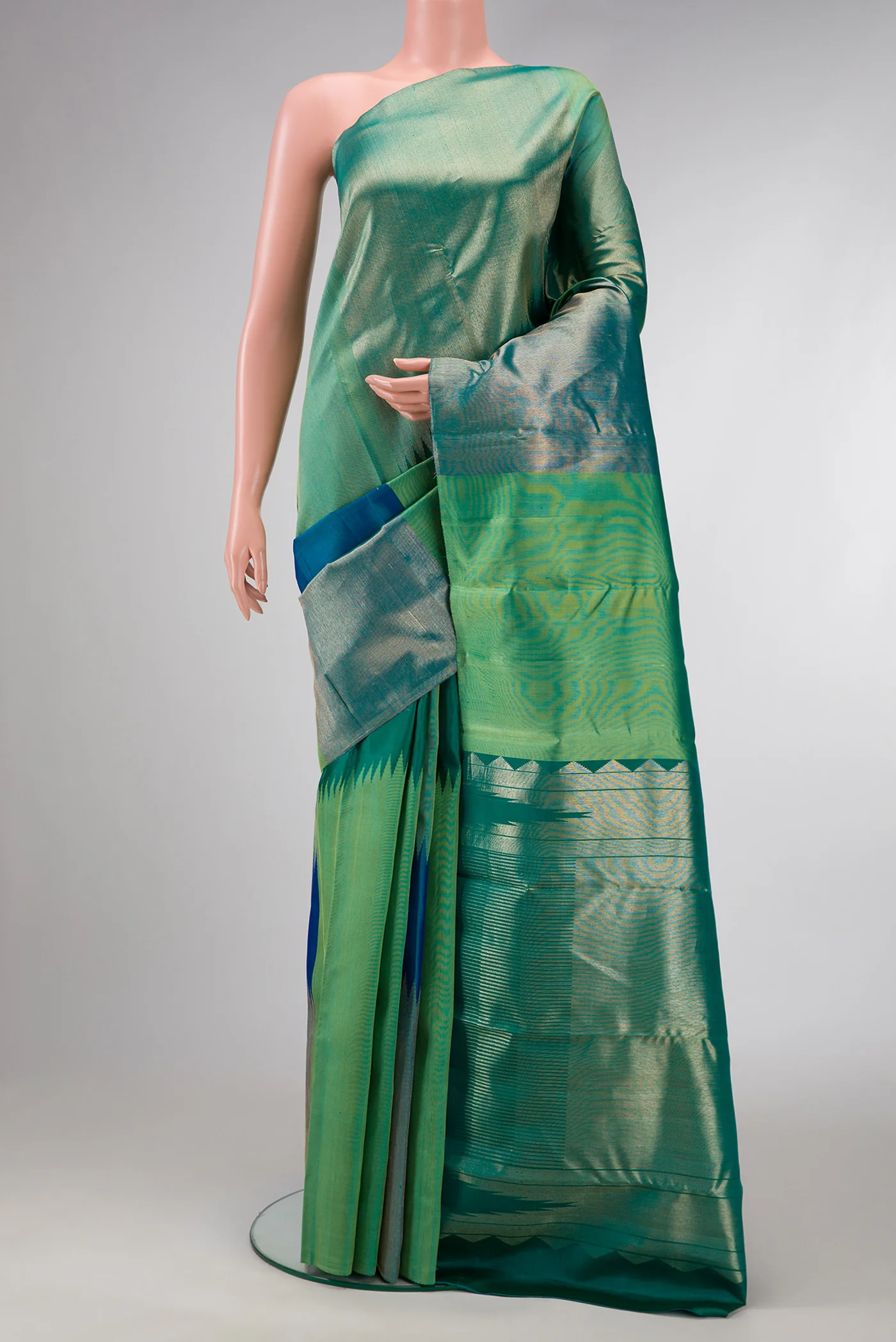 Blue and Green Color Kanchipuram Silk Saree