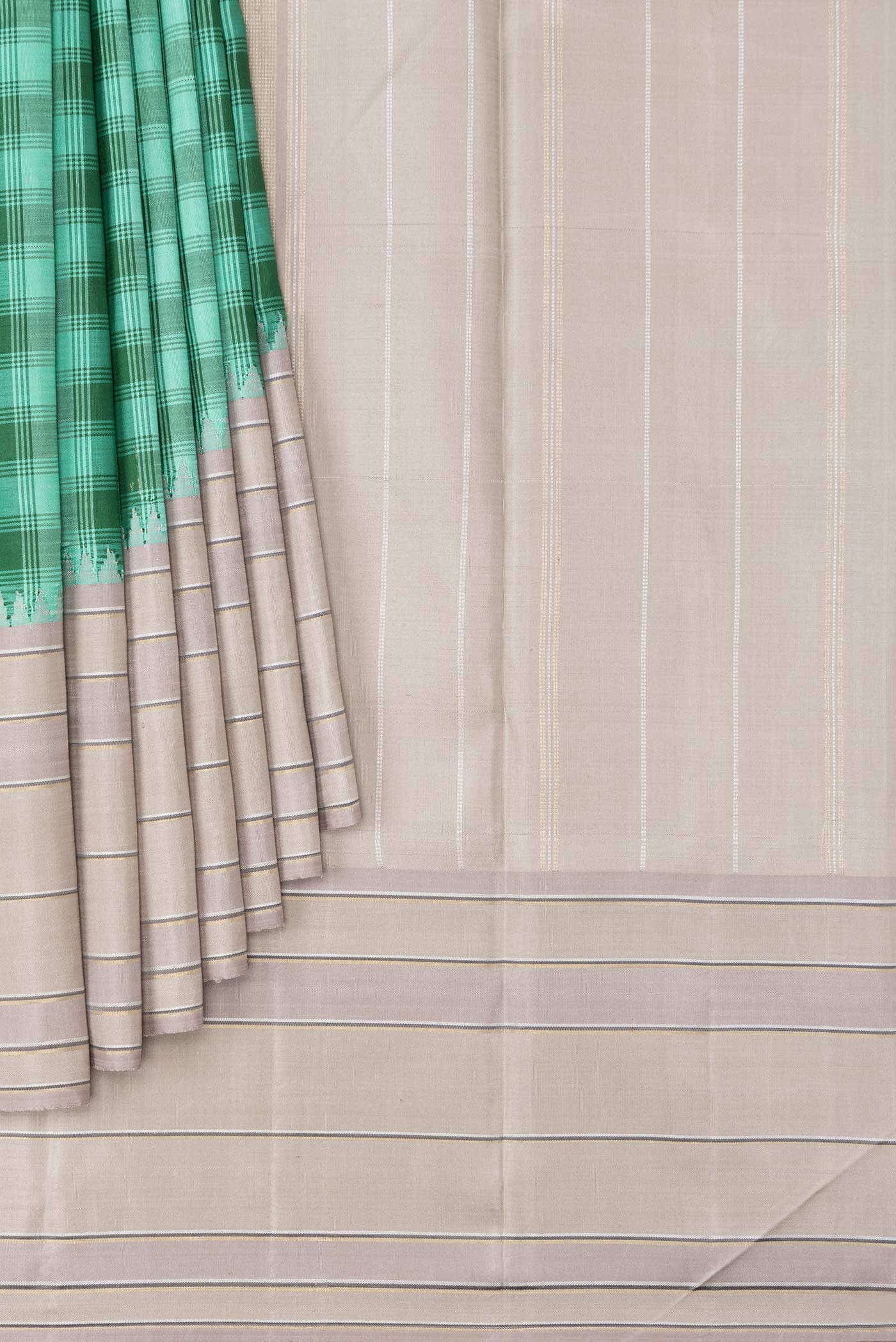 Pure Silk Pure Zari Green and Sea Green Dual Tone Kanjivaram Saree - Image 2