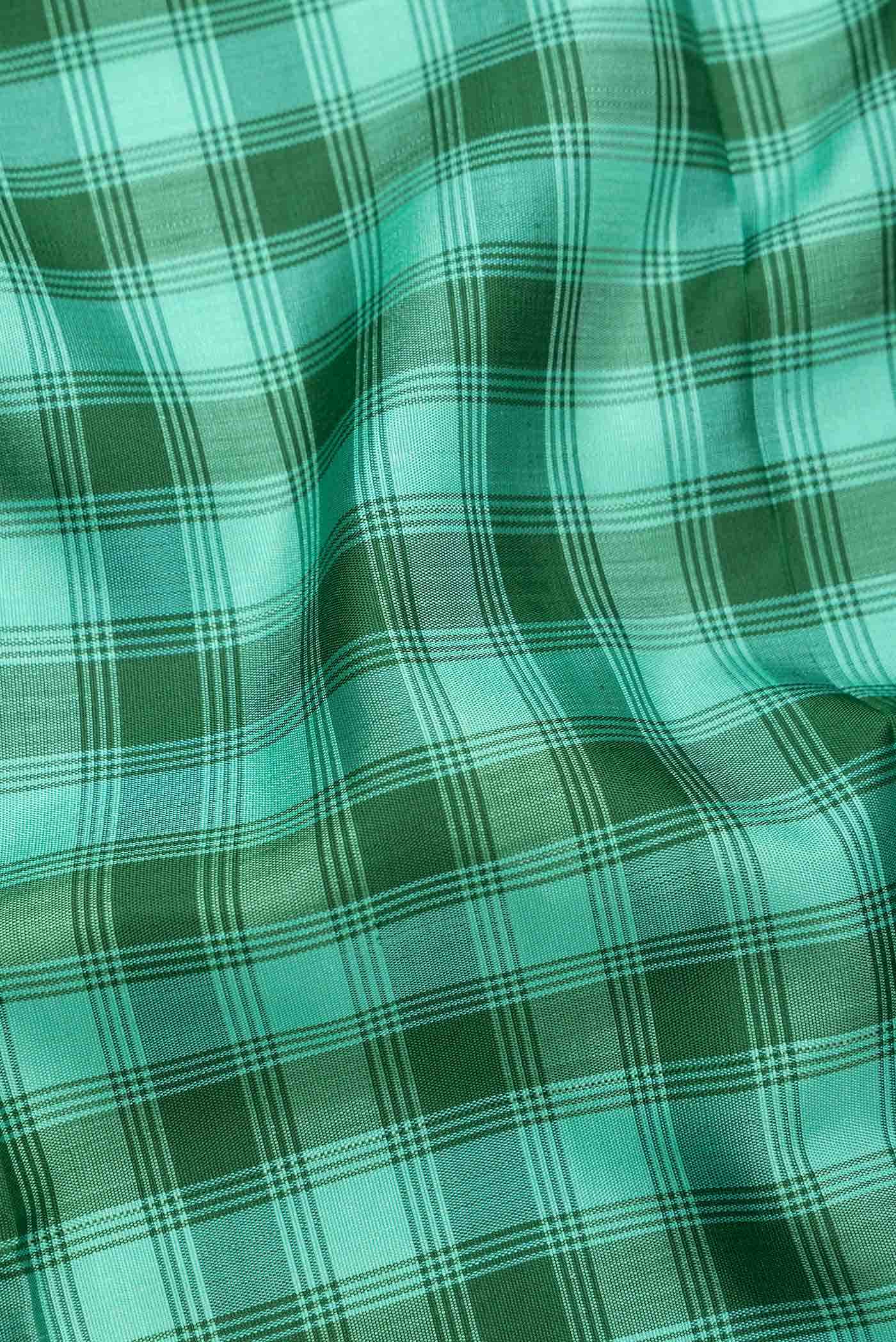 Pure Silk Pure Zari Green and Sea Green Dual Tone Kanjivaram Saree - Image 3