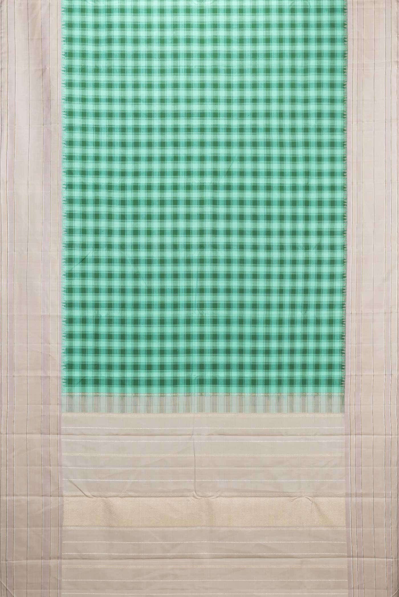 Pure Silk Pure Zari Green and Sea Green Dual Tone Kanjivaram Saree - Image 4