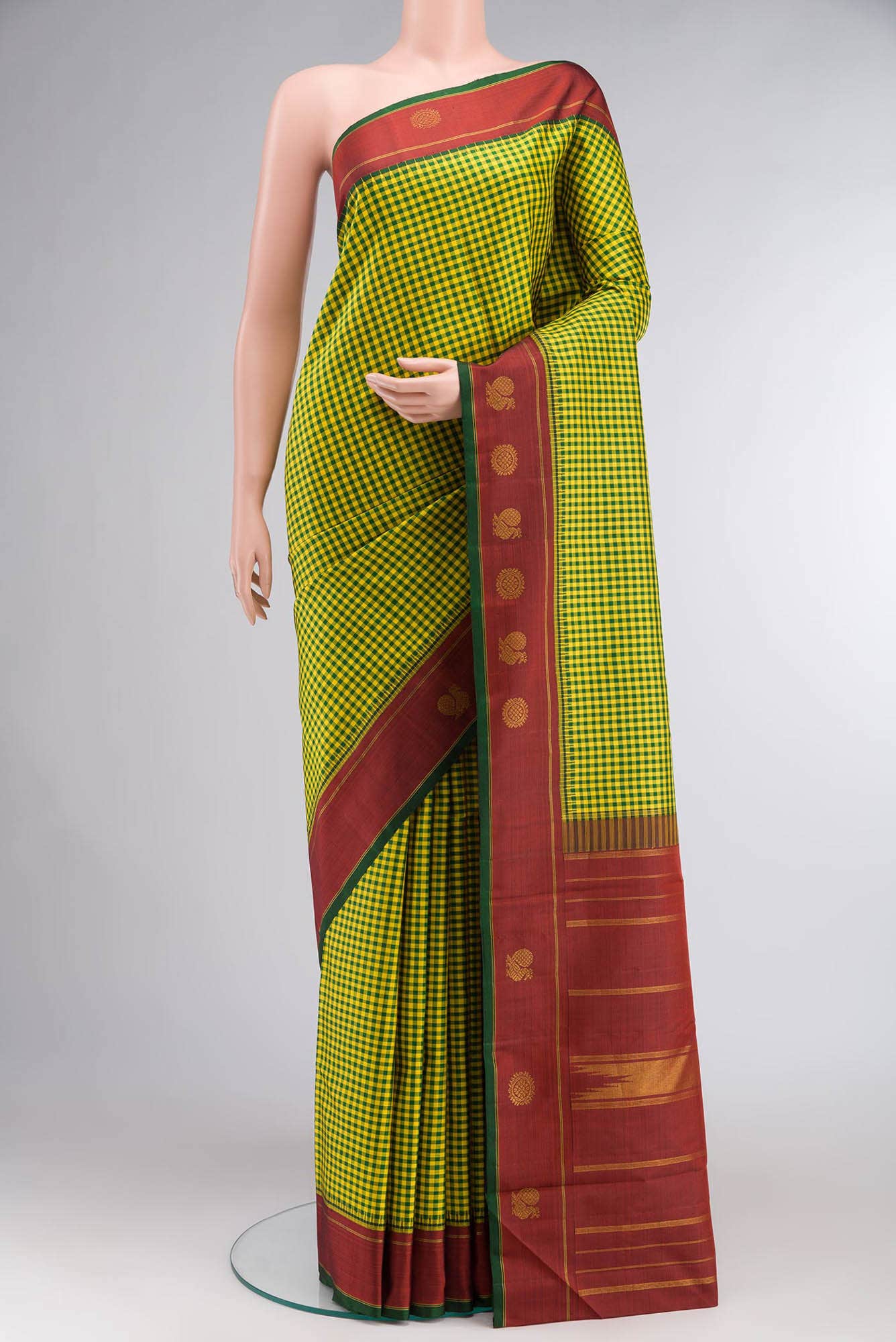 Green and Yellow Dual Tone Kanjivaram Silk Saree