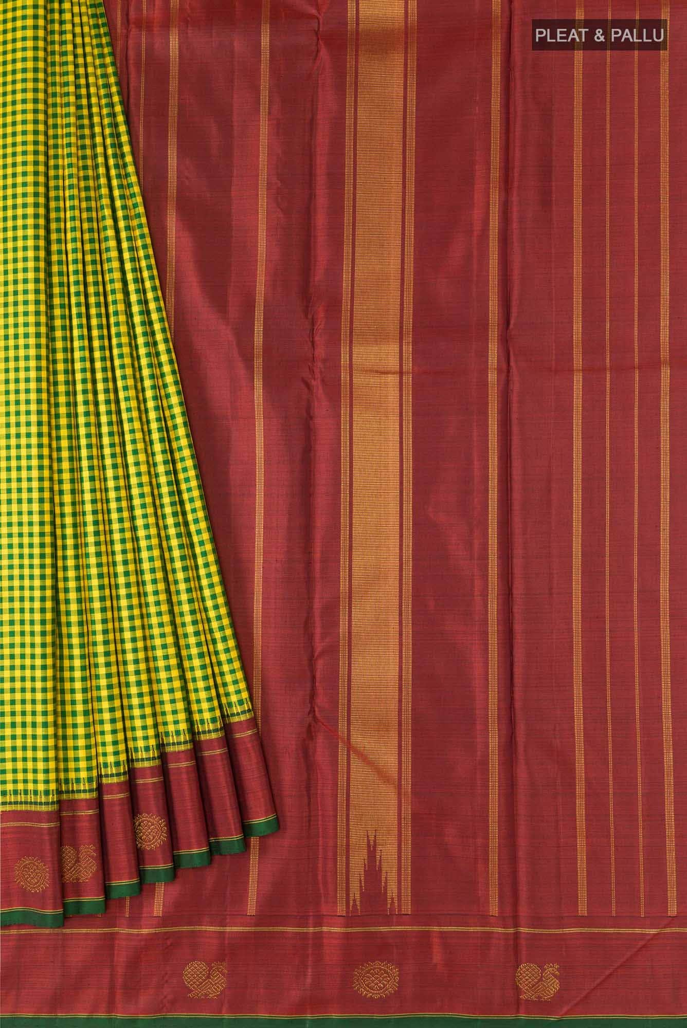 Green and Yellow Dual Tone Kanjivaram Silk Saree - Image 2
