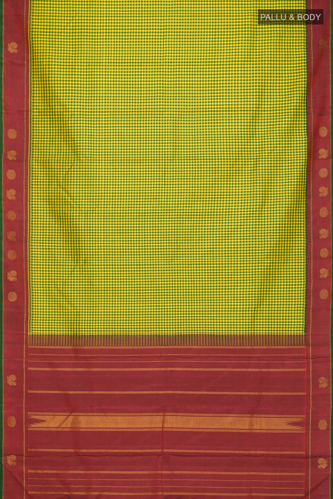Green and Yellow Dual Tone Kanjivaram Silk Saree - Image 4