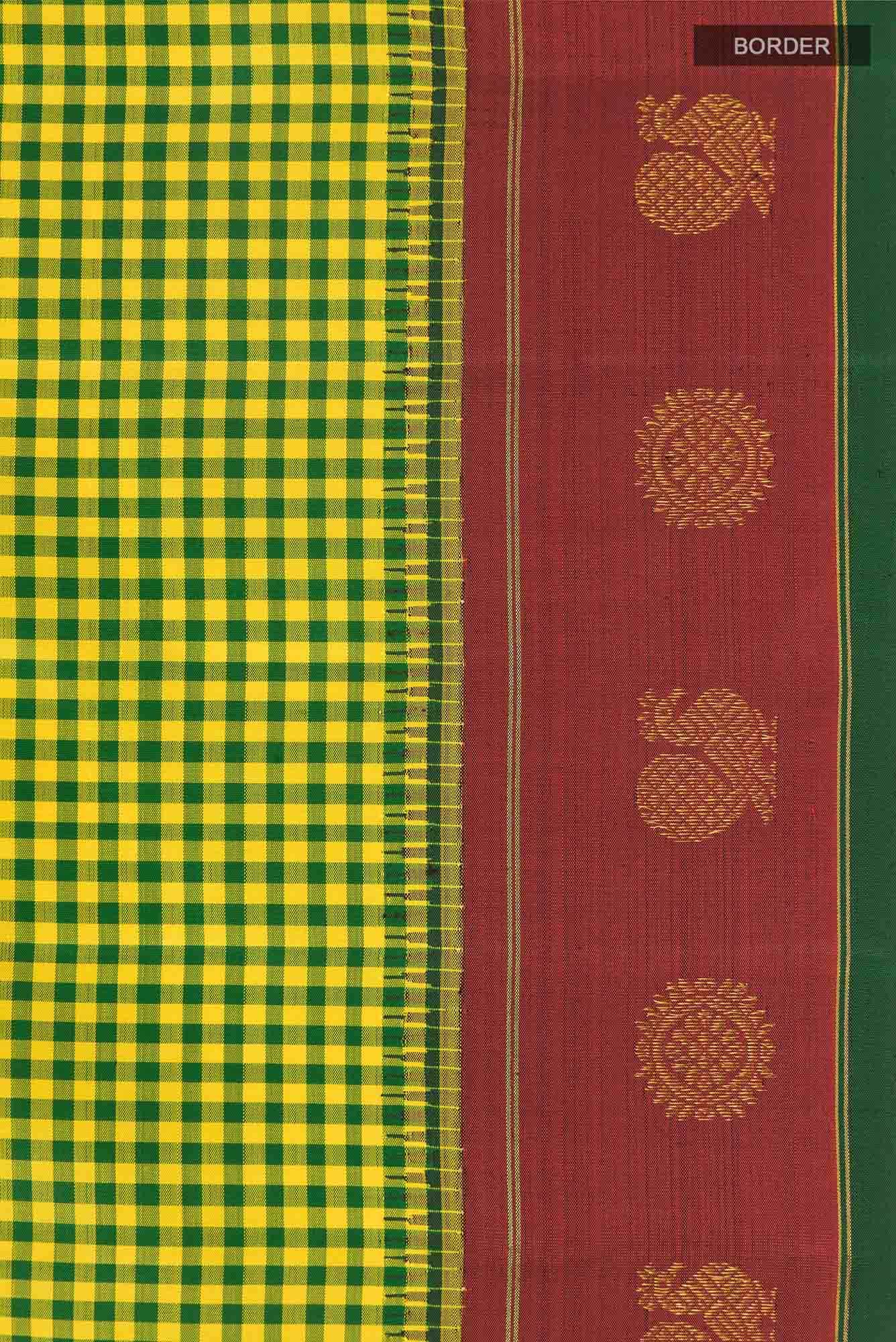 Green and Yellow Dual Tone Kanjivaram Silk Saree - Image 5