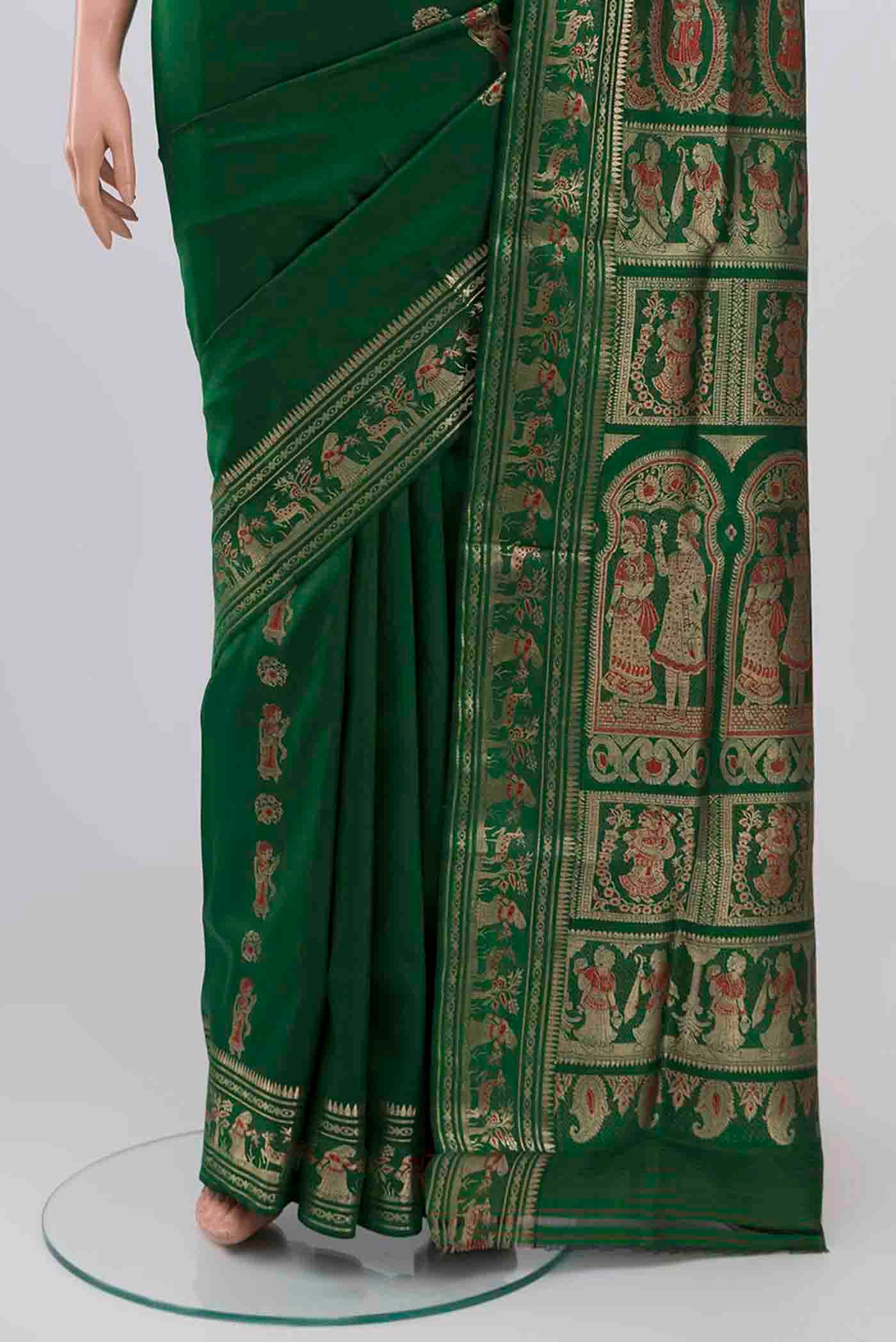Green Baluchari Silk Saree - Image 3