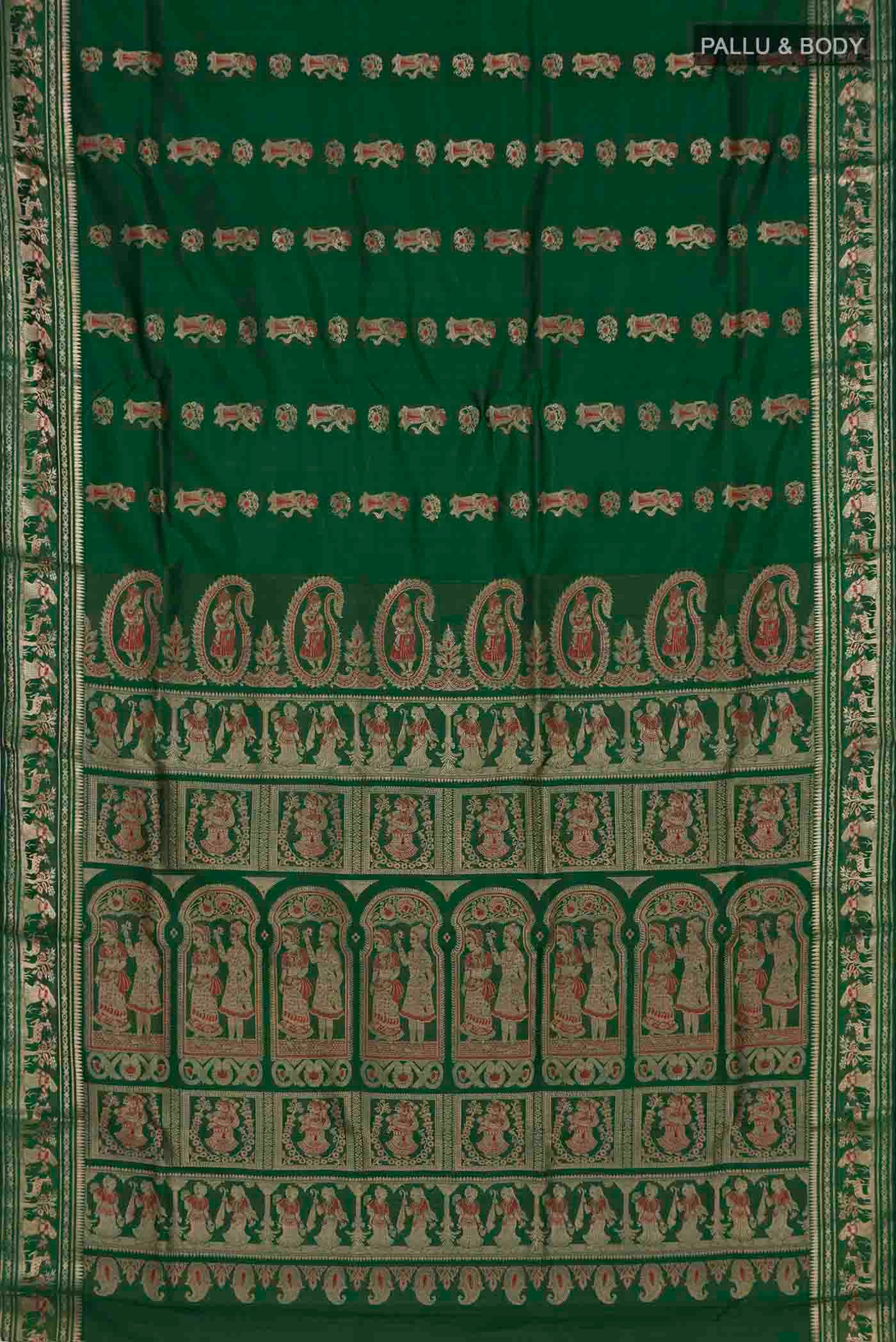 Green Baluchari Silk Saree - Image 5