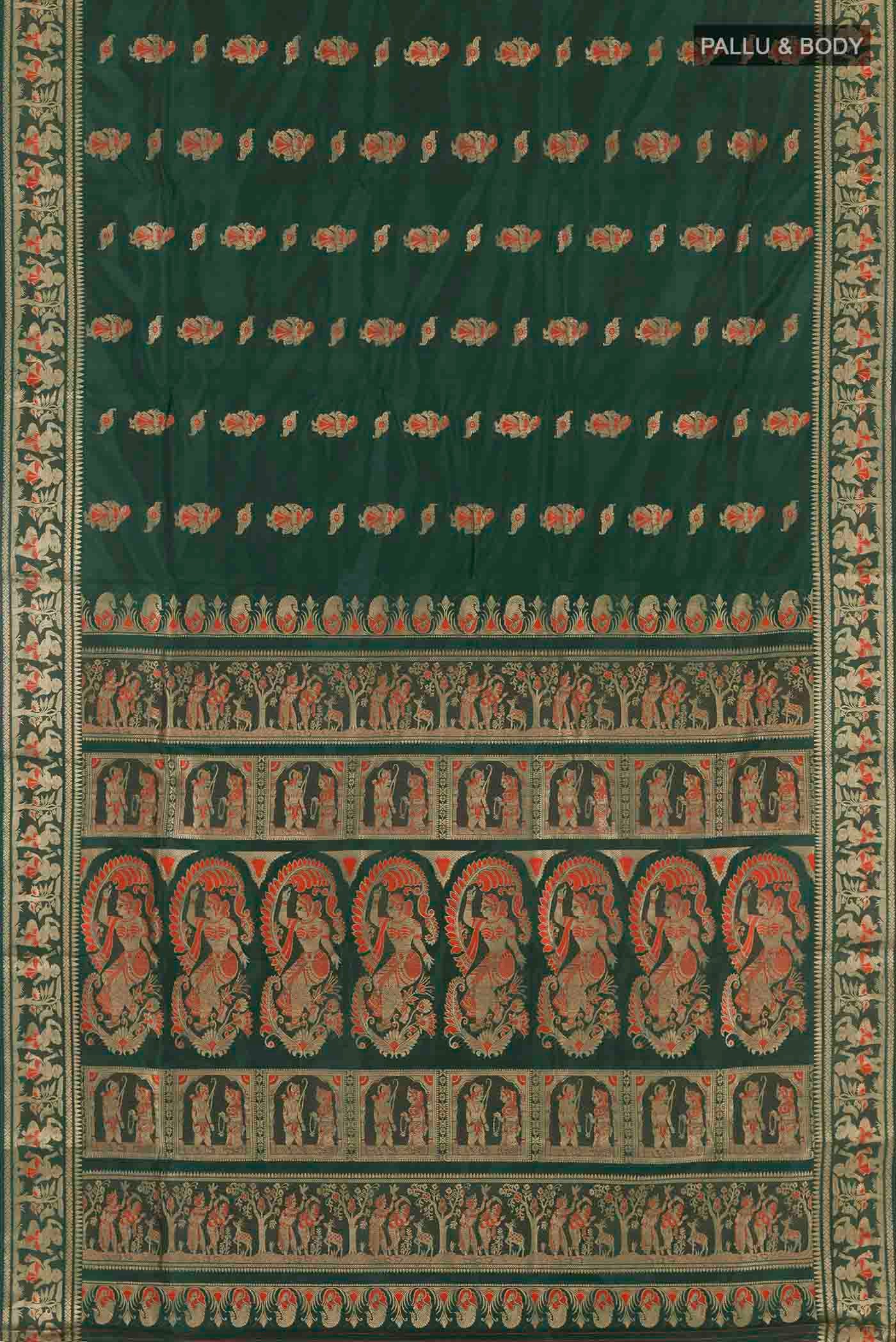Green Baluchari Silk Saree - Image 5