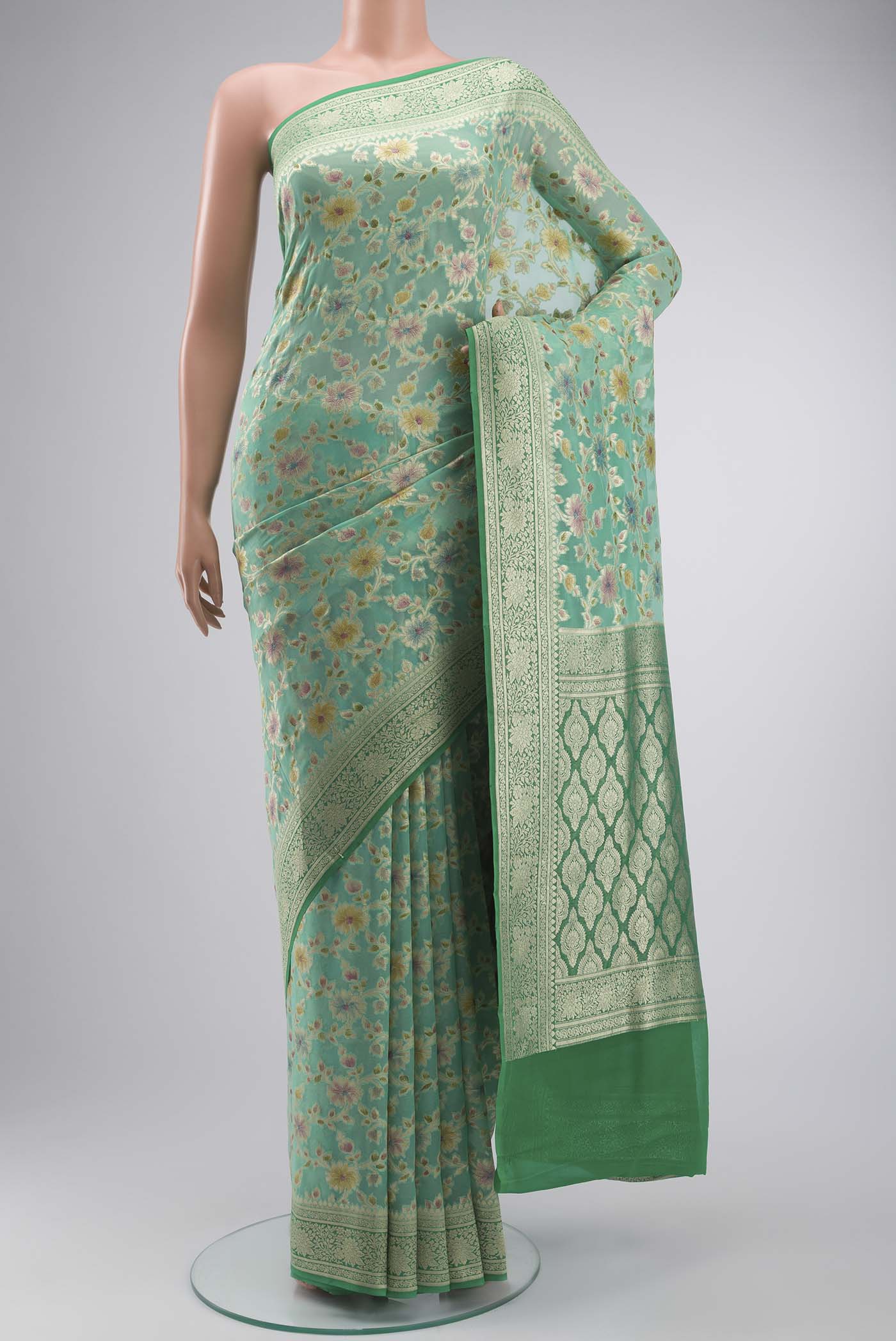 Green Banarasi Georgette Saree