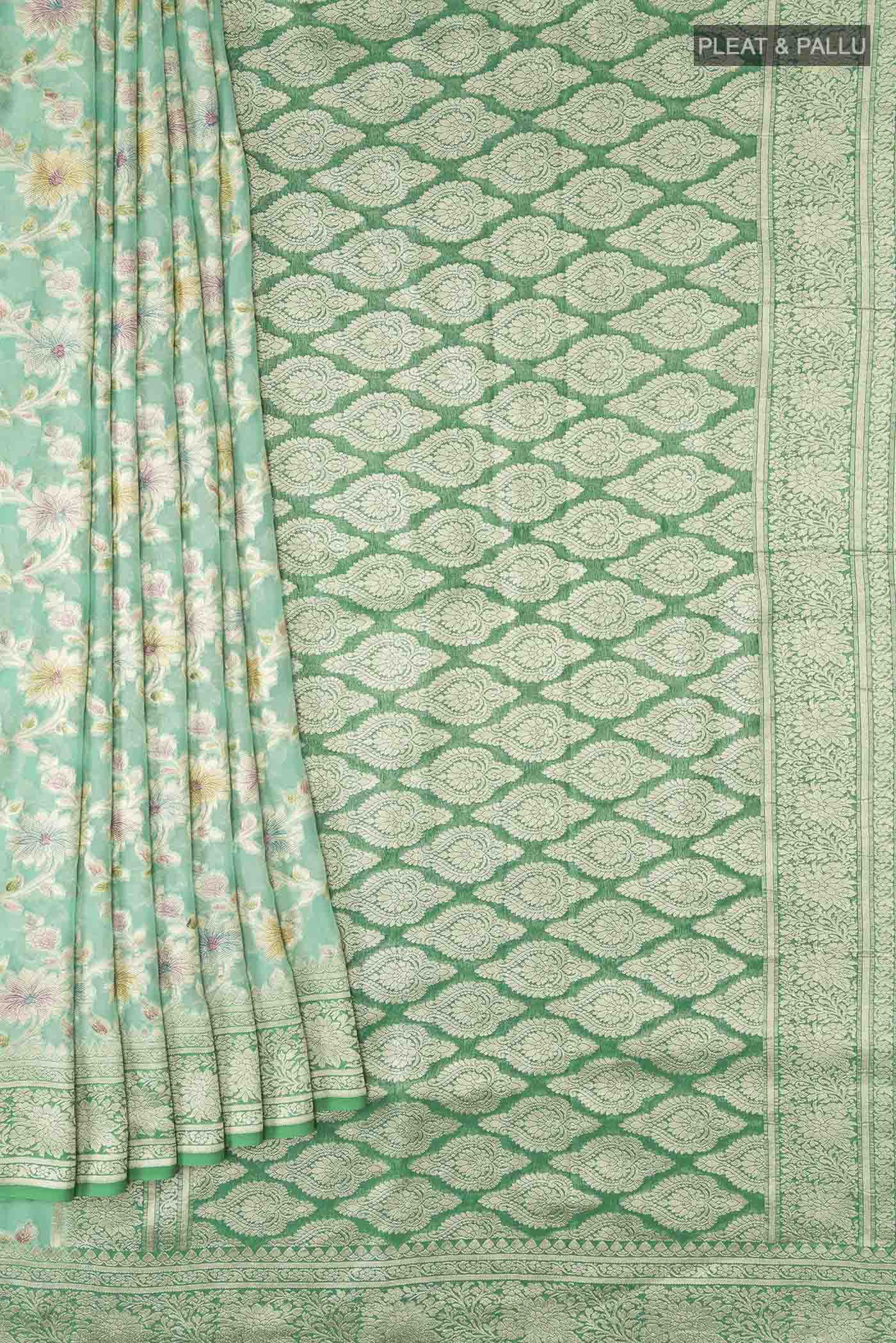 Green Banarasi Georgette Saree - Image 4