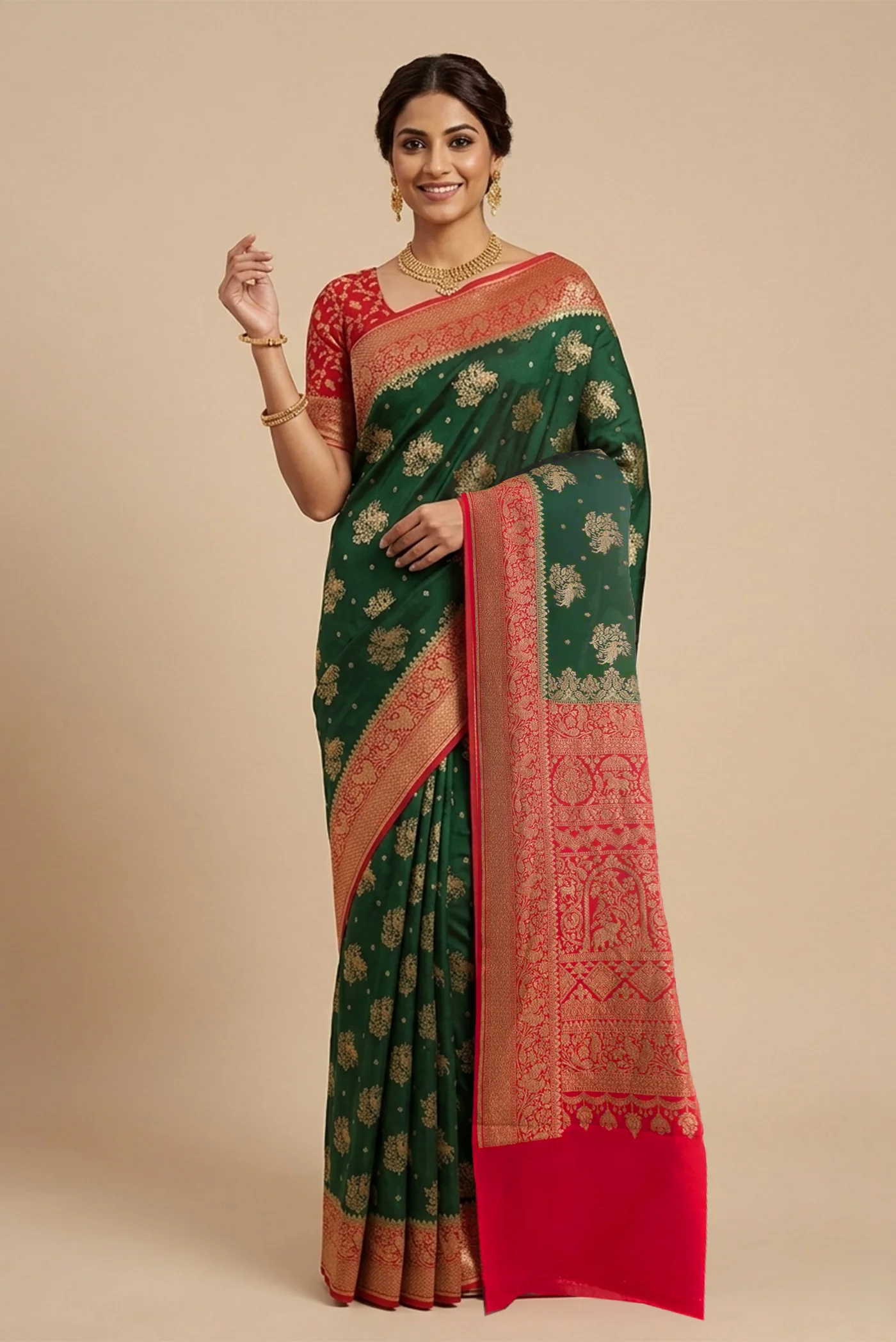 Bottle Green Banarasi Georgette Saree